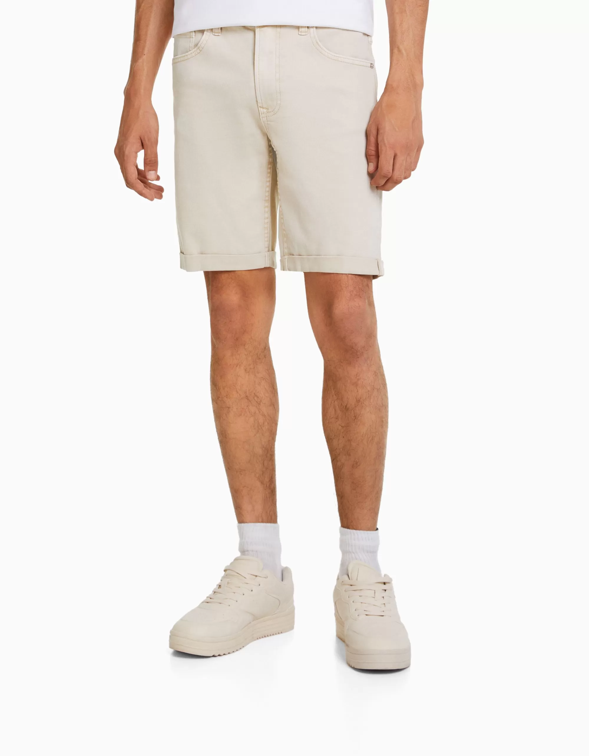 HOMBRE BERSHKA Bermuda denim super skinny roll up