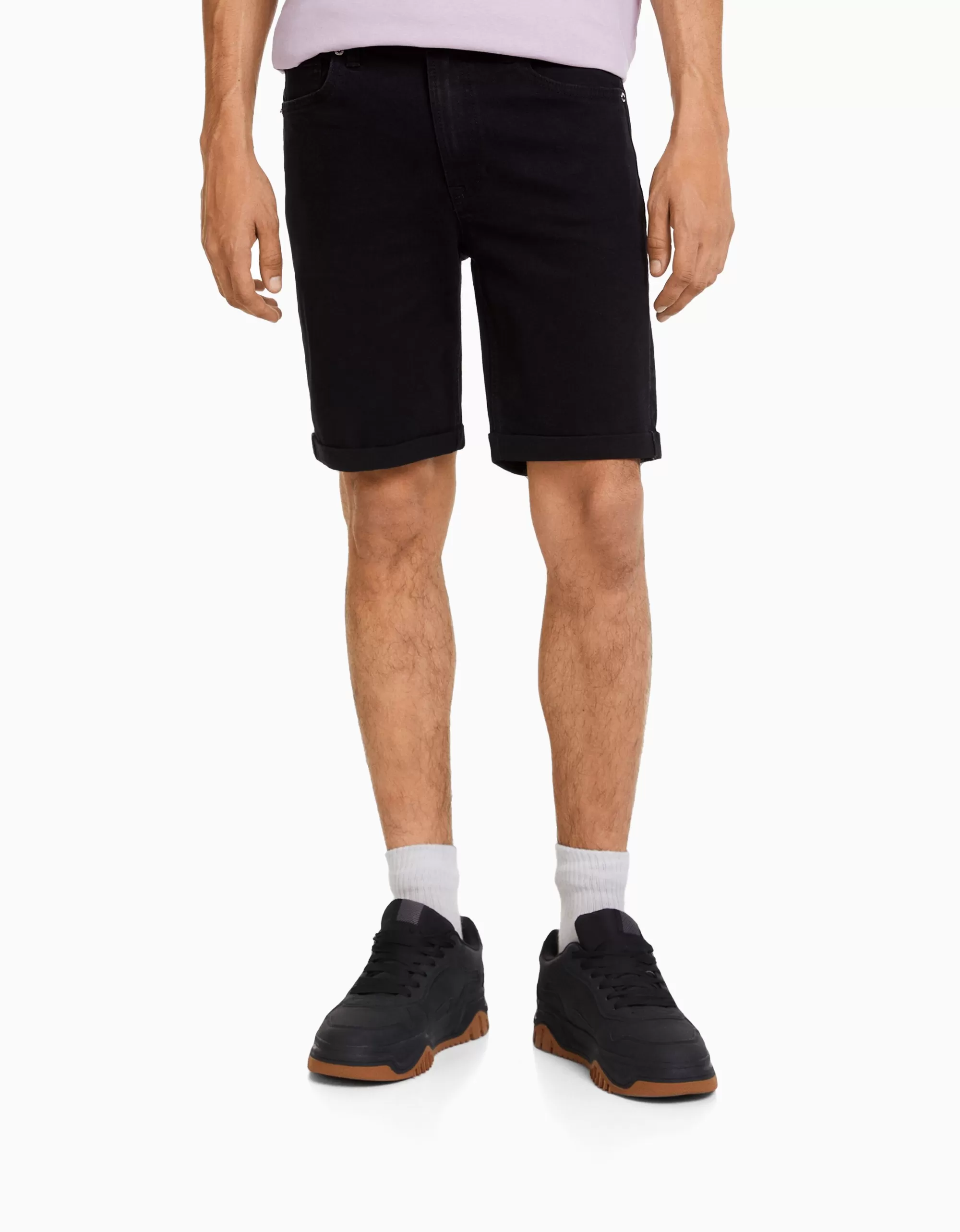 HOMBRE BERSHKA Bermuda denim super skinny roll up
