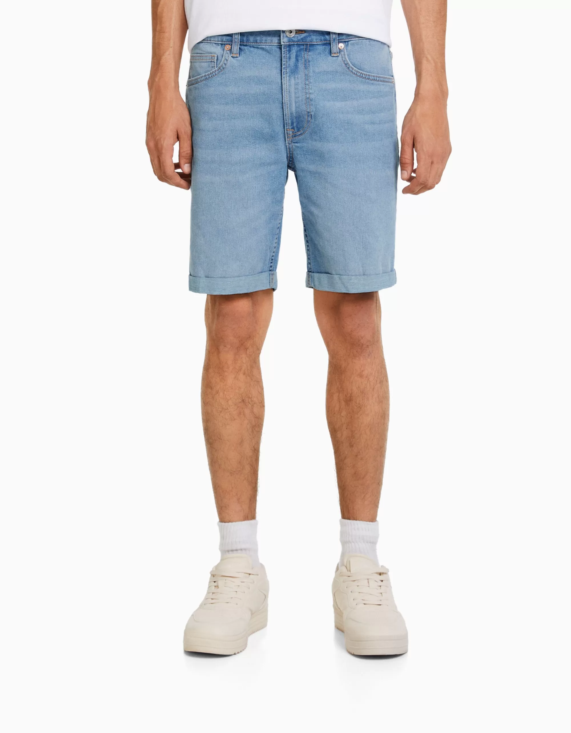 HOMBRE BERSHKA Bermuda denim super skinny roll up
