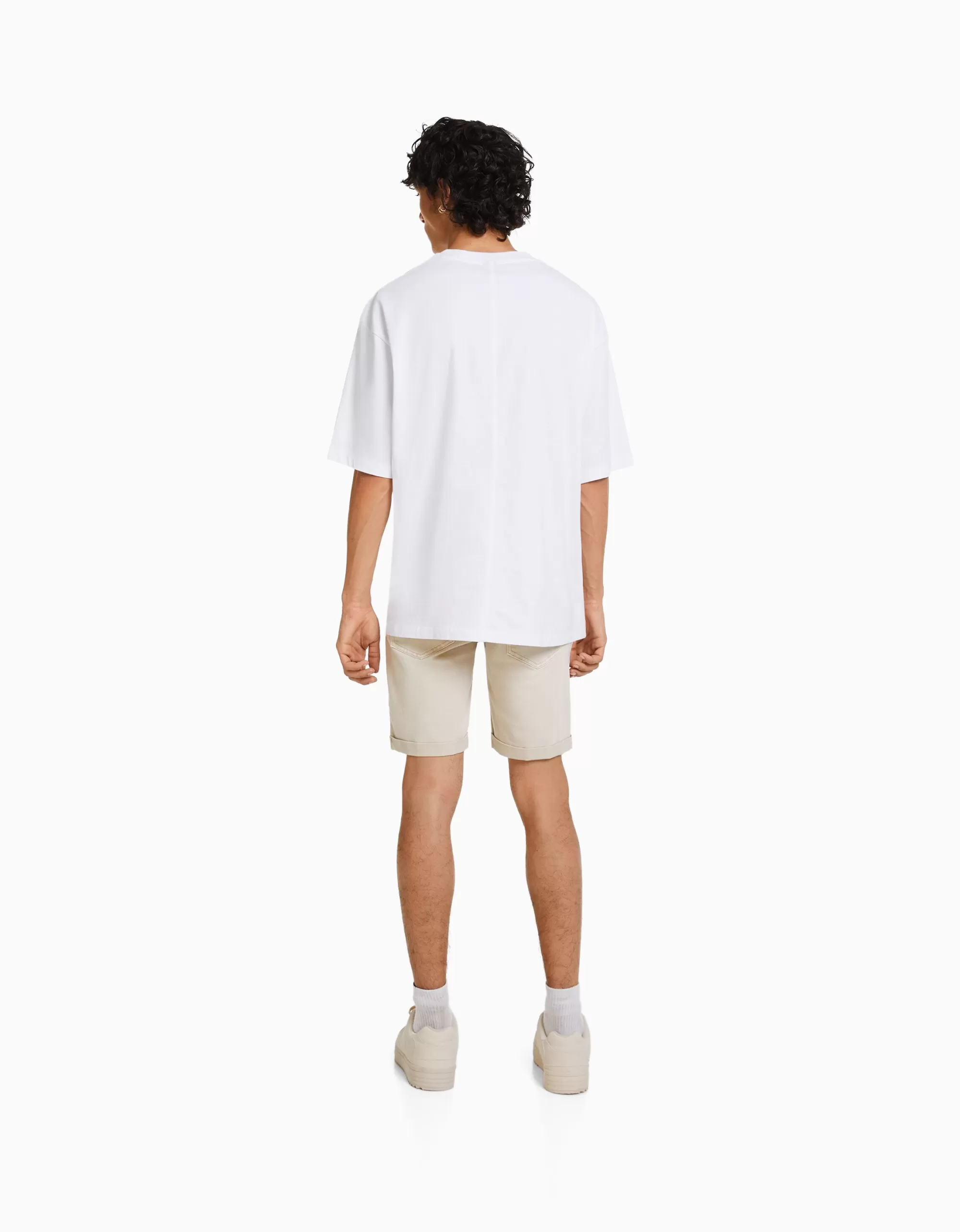 HOMBRE BERSHKA Bermuda denim super skinny roll up