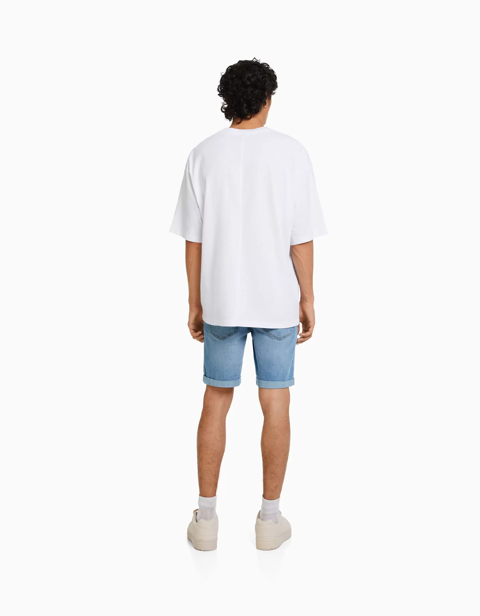 HOMBRE BERSHKA Bermuda denim super skinny roll up