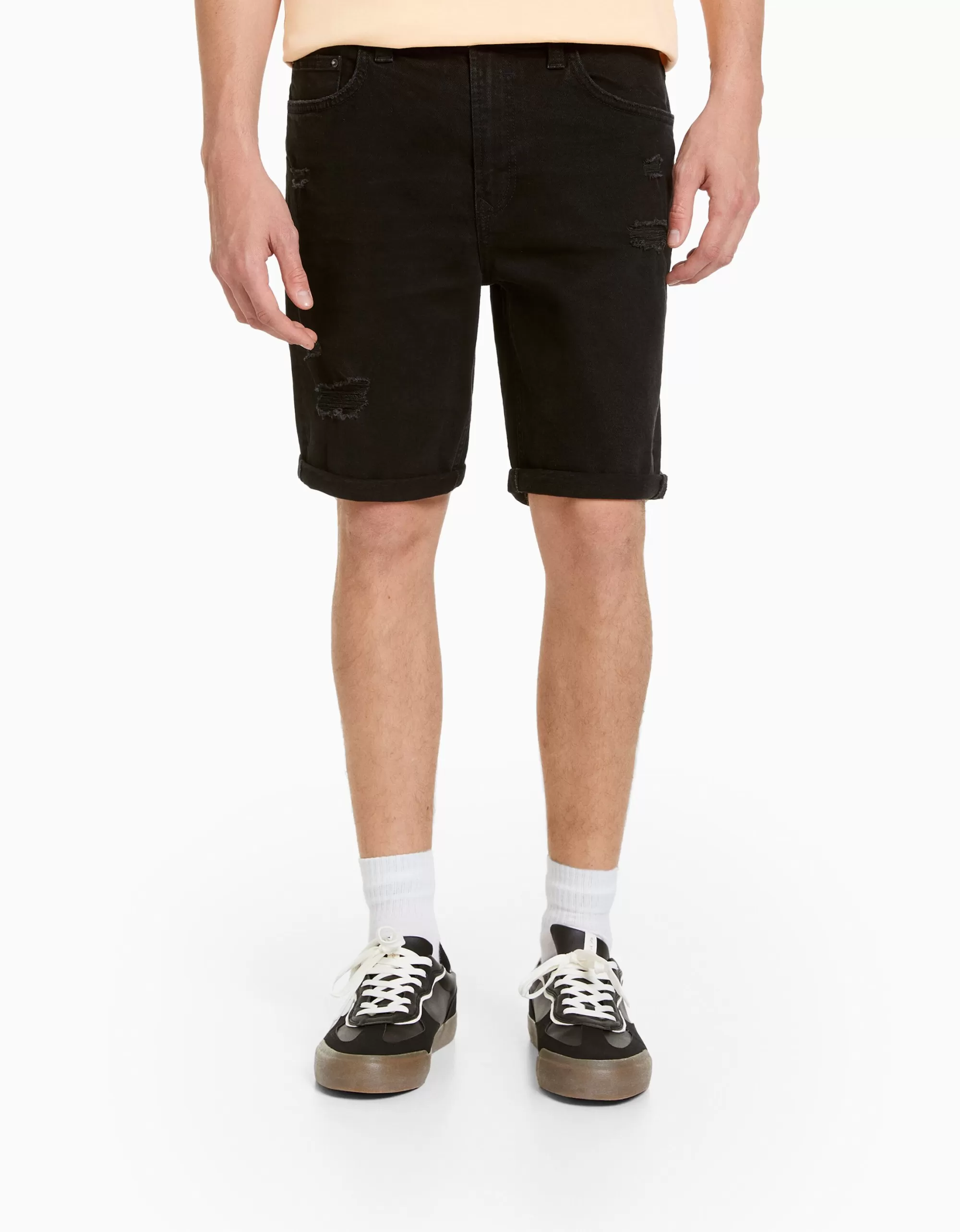 HOMBRE BERSHKA Bermuda slim denim rotos