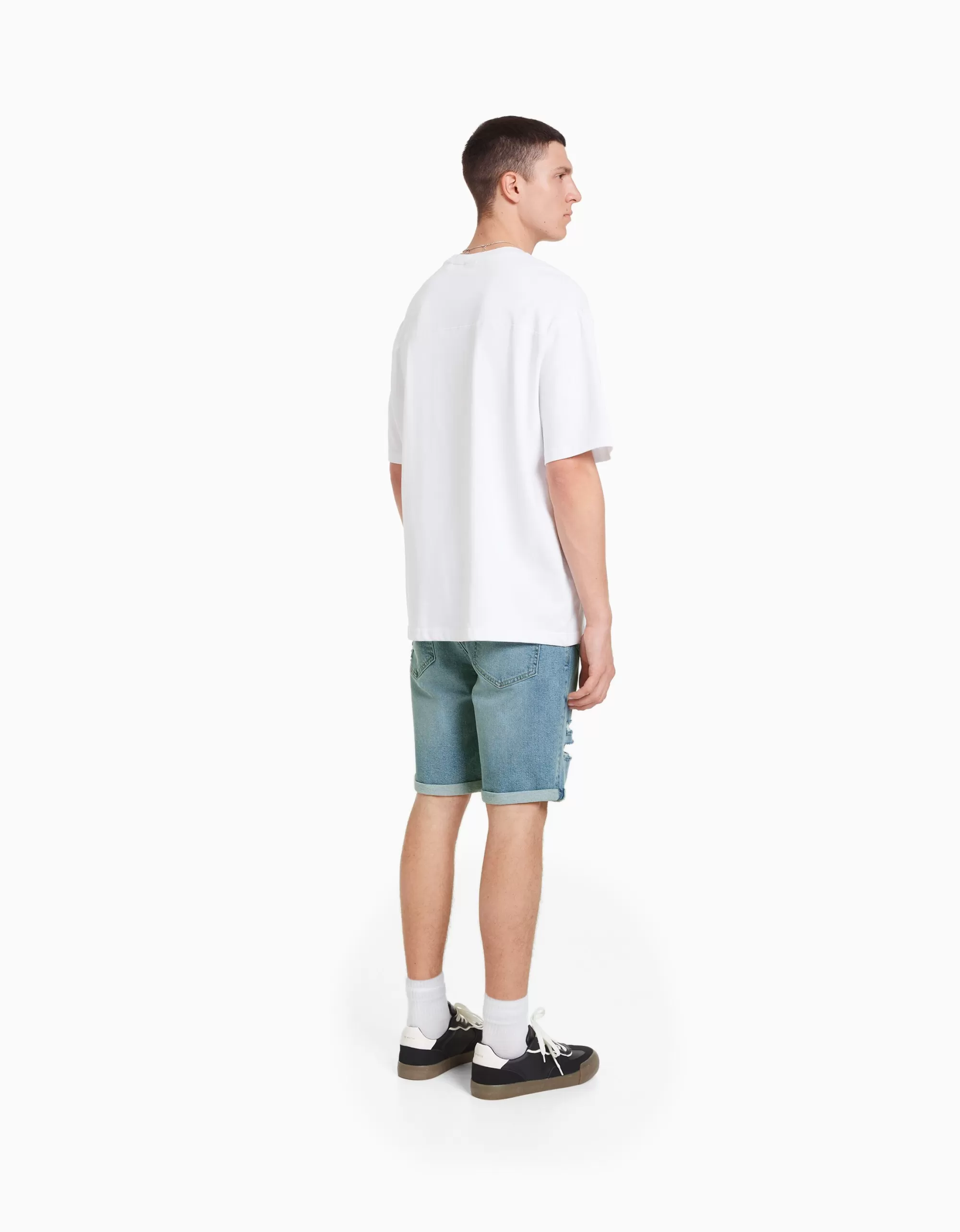 HOMBRE BERSHKA Bermuda slim denim rotos