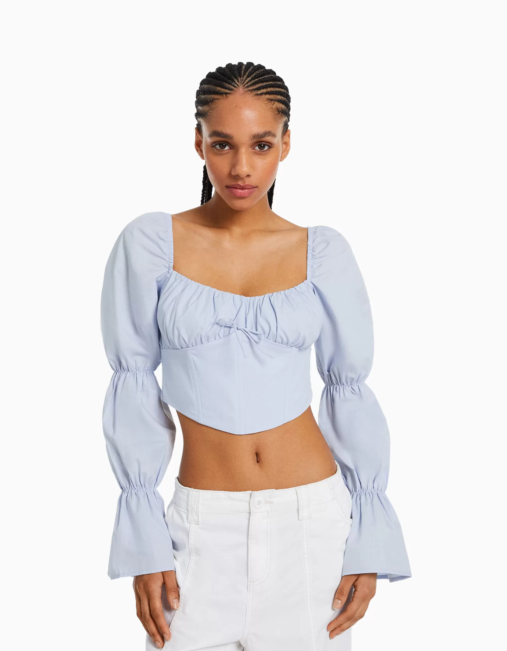 MUJER BERSHKA Blusa corsé cropped manga larga