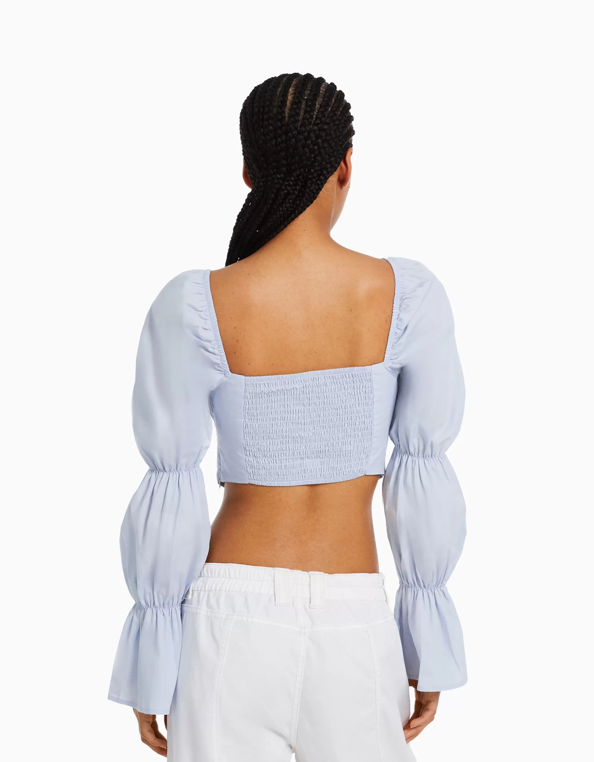 MUJER BERSHKA Blusa corsé cropped manga larga