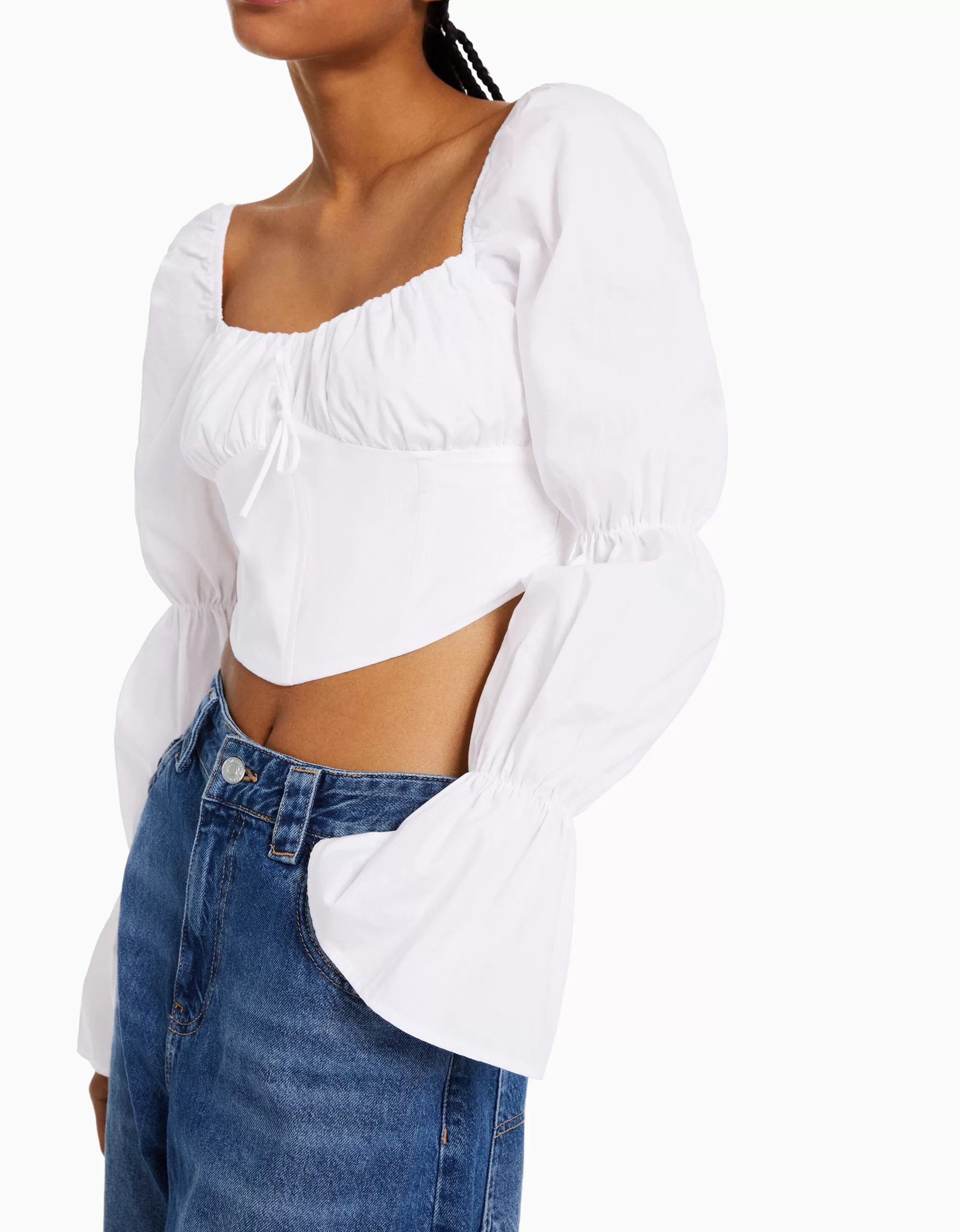 MUJER BERSHKA Blusa corsé cropped manga larga