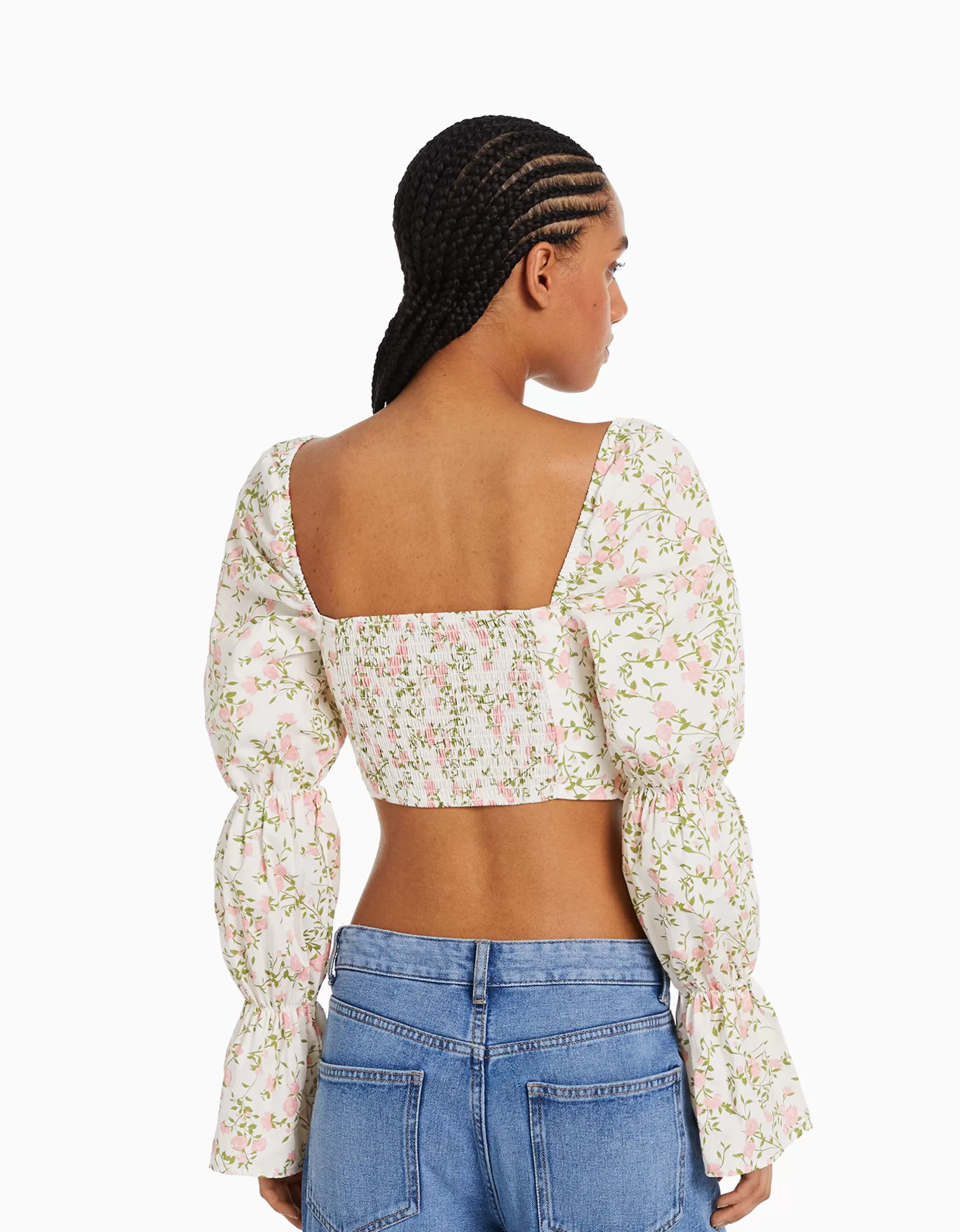 MUJER BERSHKA Blusa corsé cropped manga larga