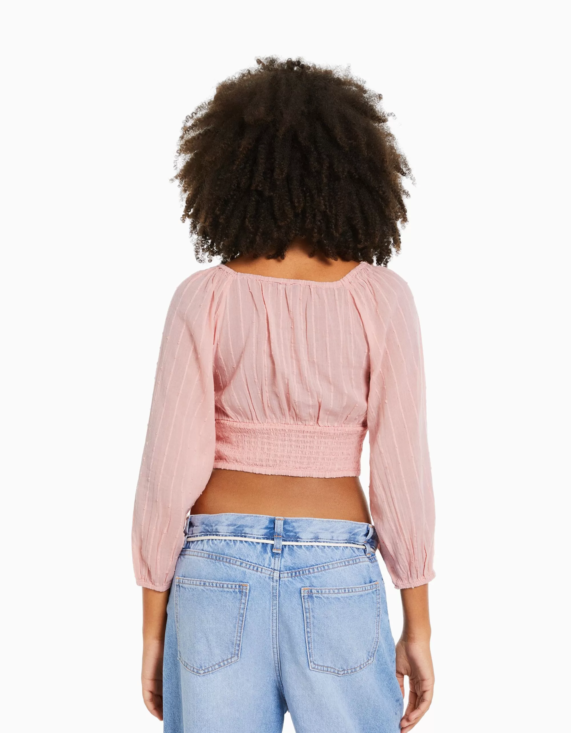 MUJER BERSHKA Blusa manga larga volumen cuello pico