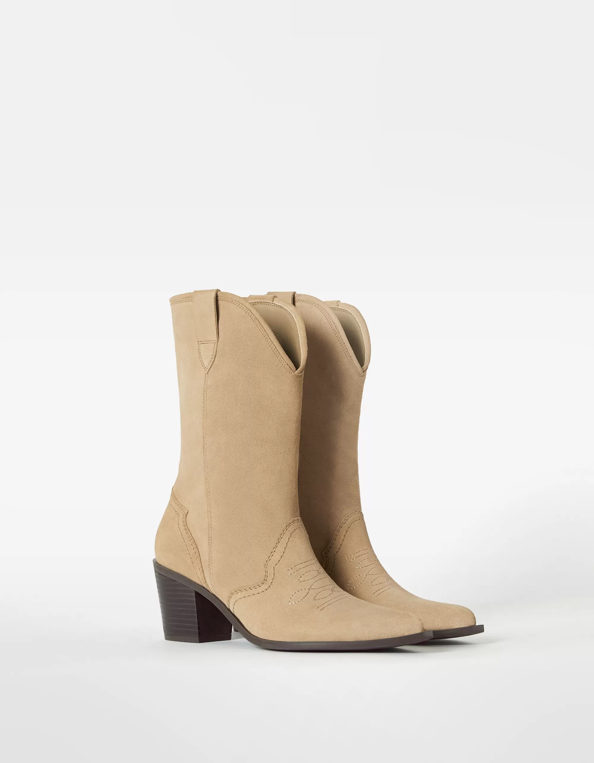 MUJER BERSHKA Botas cowboy tacón PIEL