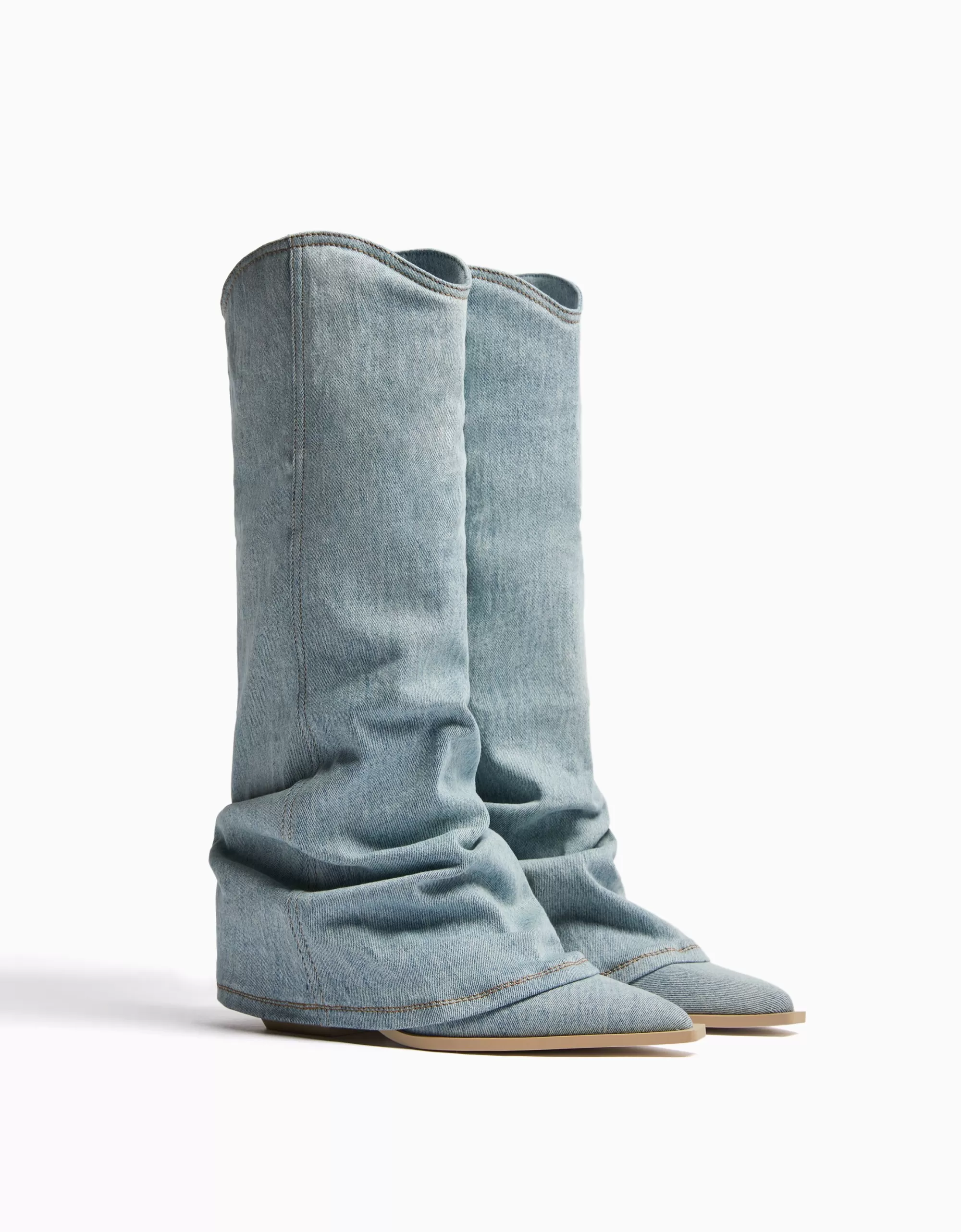 MUJER BERSHKA Botas tacón cowboy denim