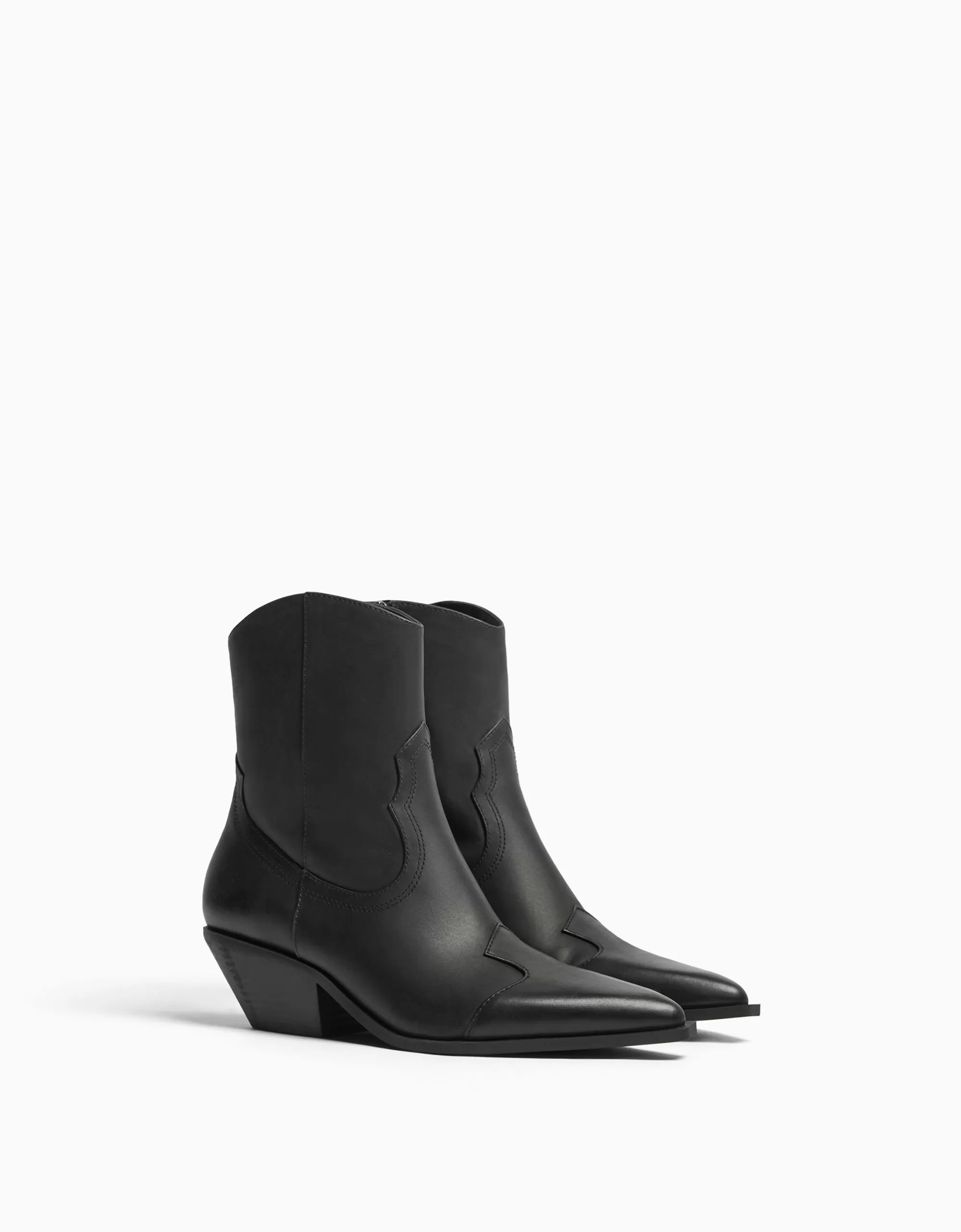 MUJER BERSHKA Botines tacón cowboy PIEL