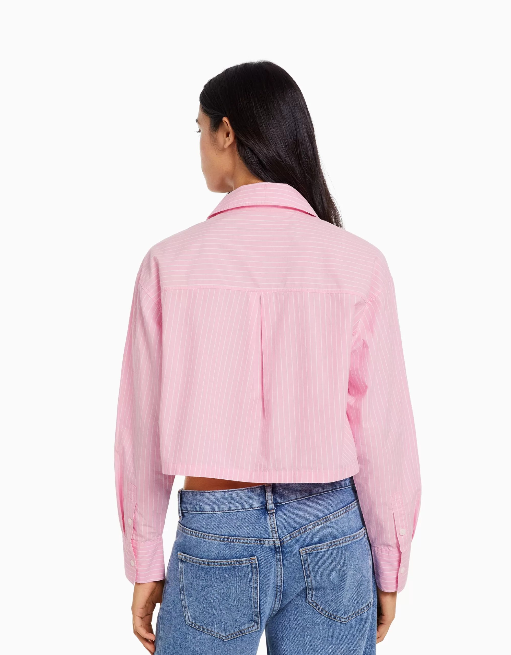 MUJER BERSHKA Camisa manga larga cropped popelín