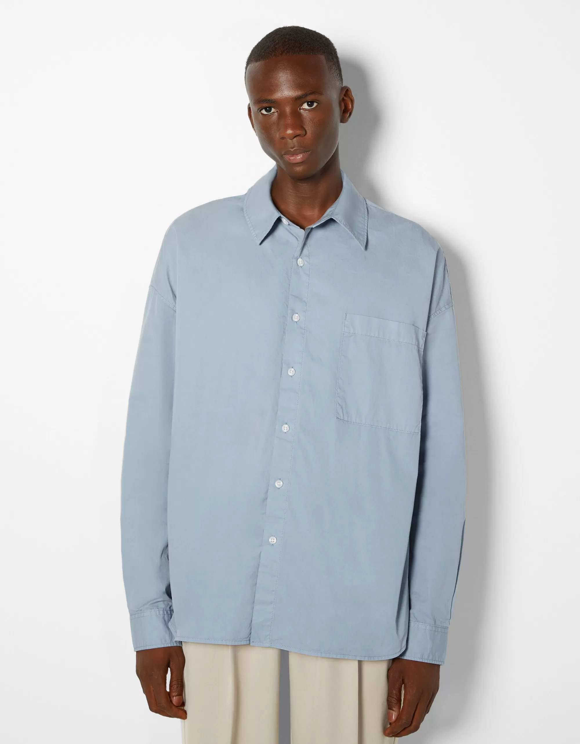 HOMBRE BERSHKA Camisa manga larga popelín