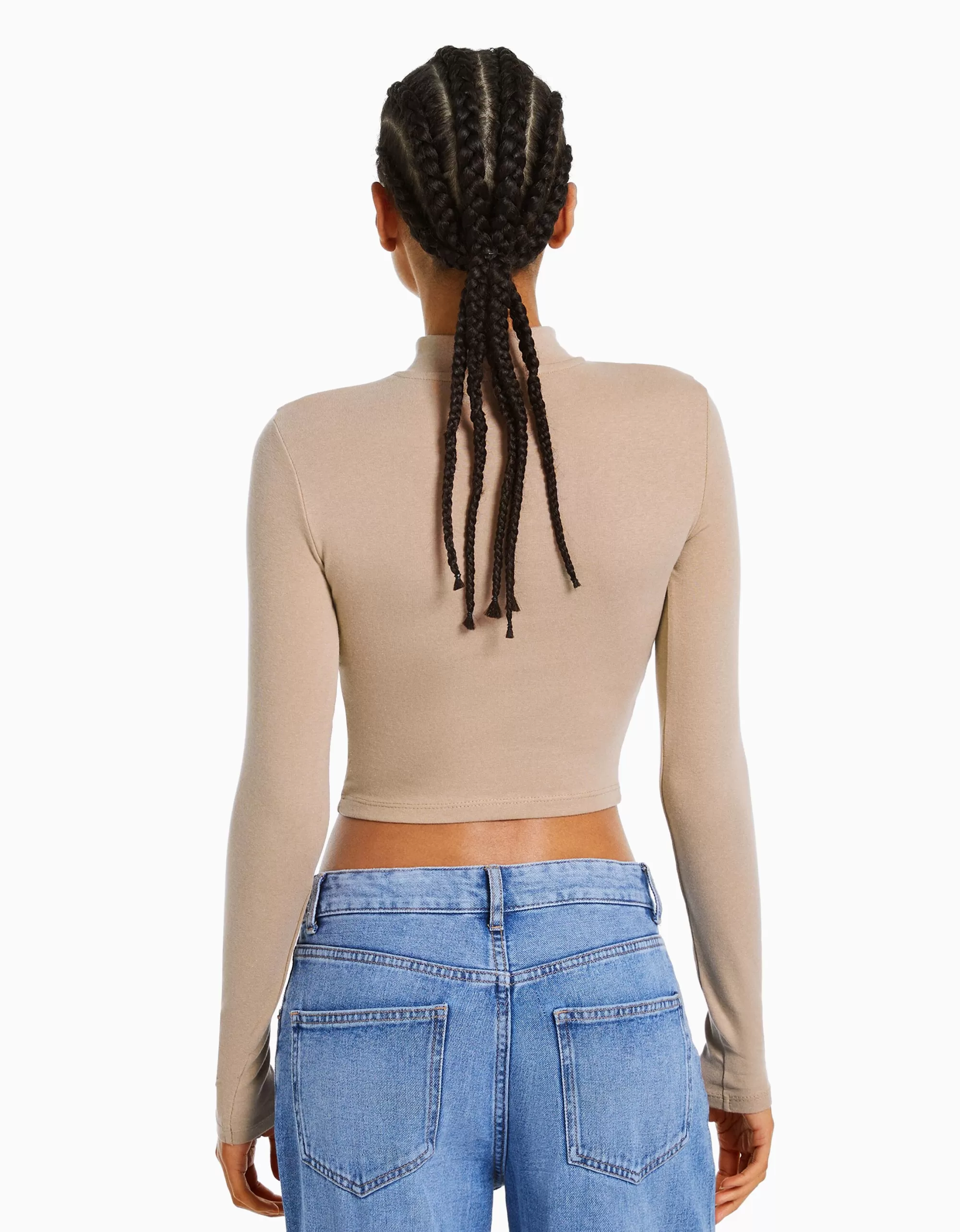 MUJER BERSHKA Camiseta cuello alto manga larga