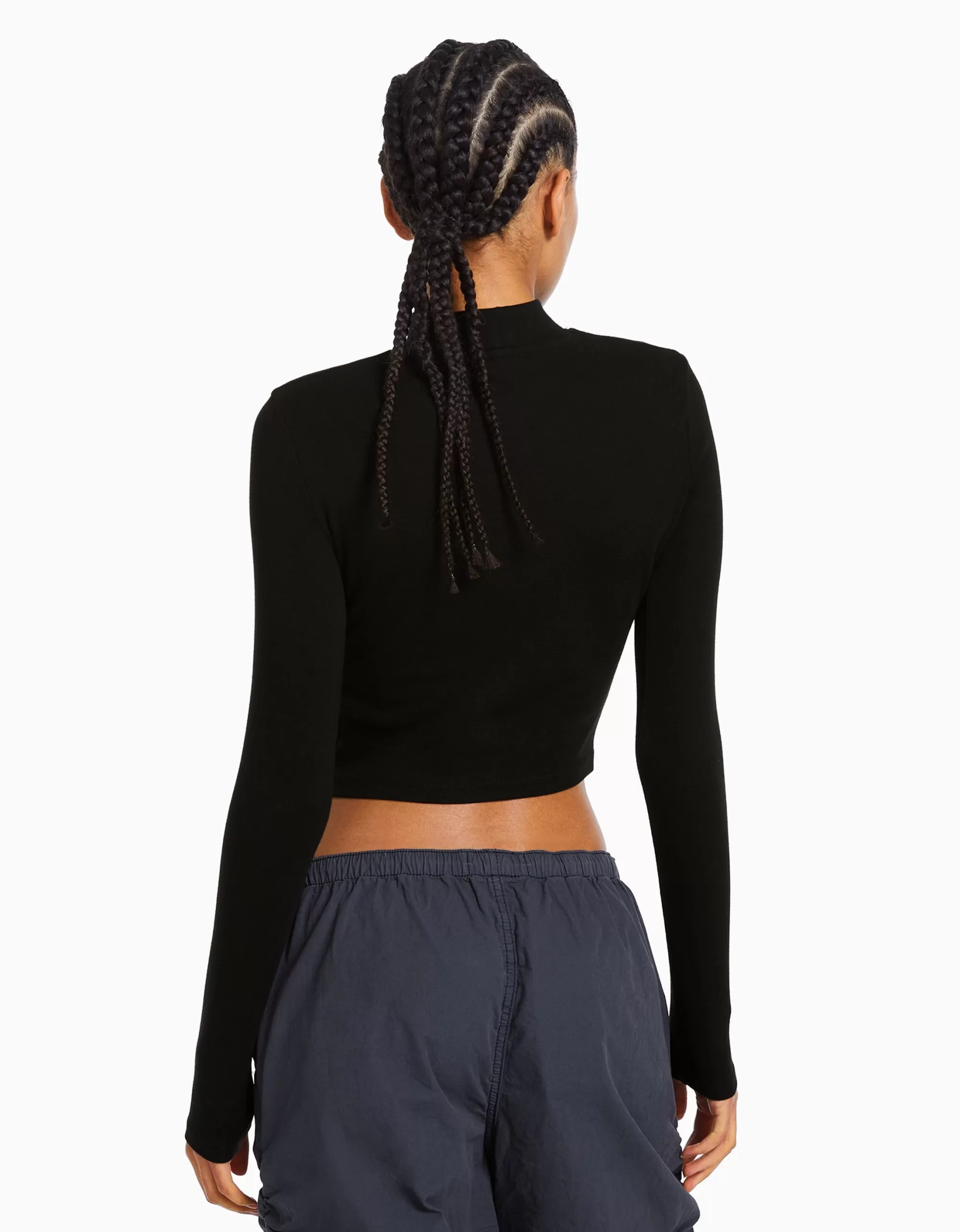 MUJER BERSHKA Camiseta cuello alto manga larga
