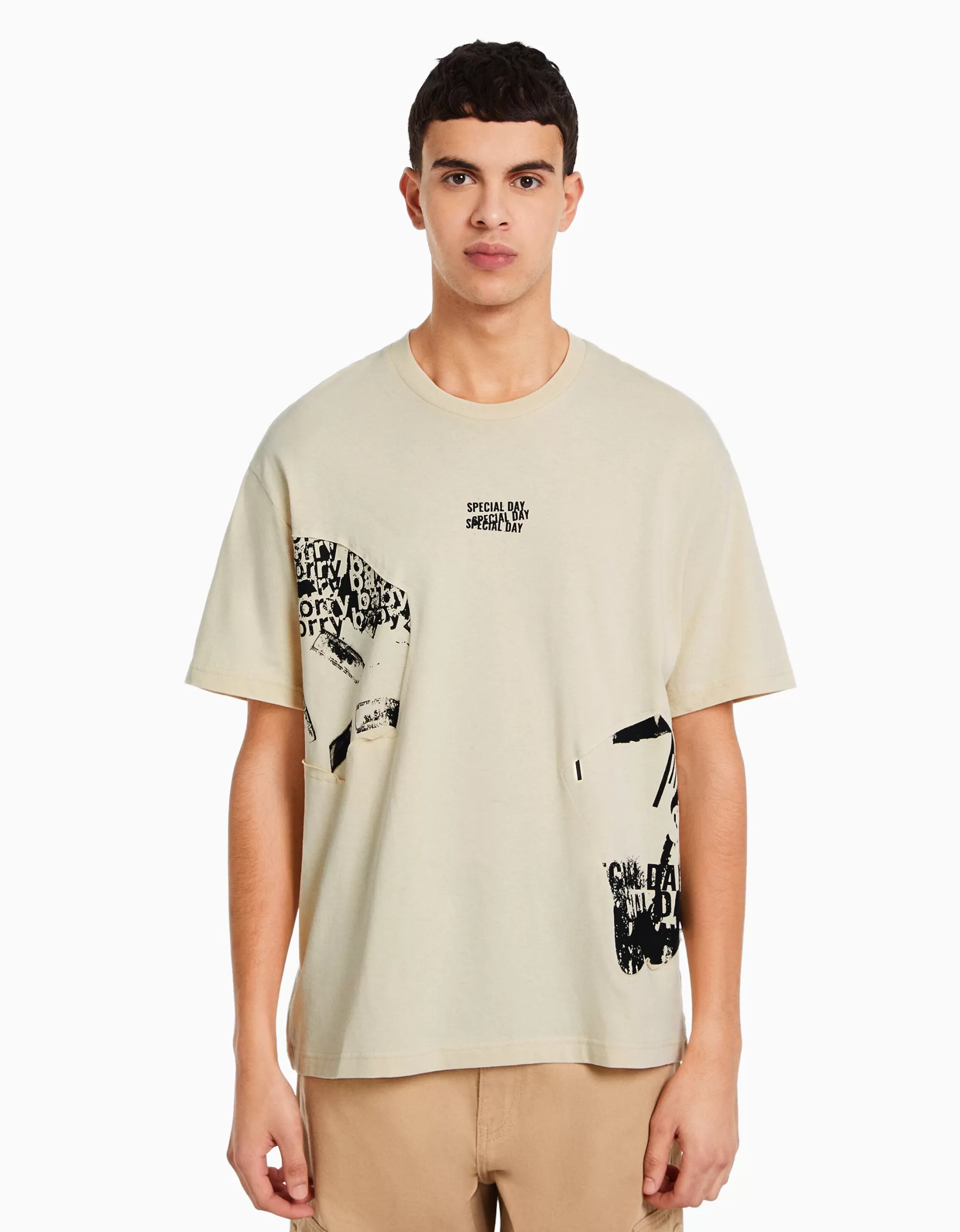 HOMBRE BERSHKA Camiseta manga corta boxy fit print