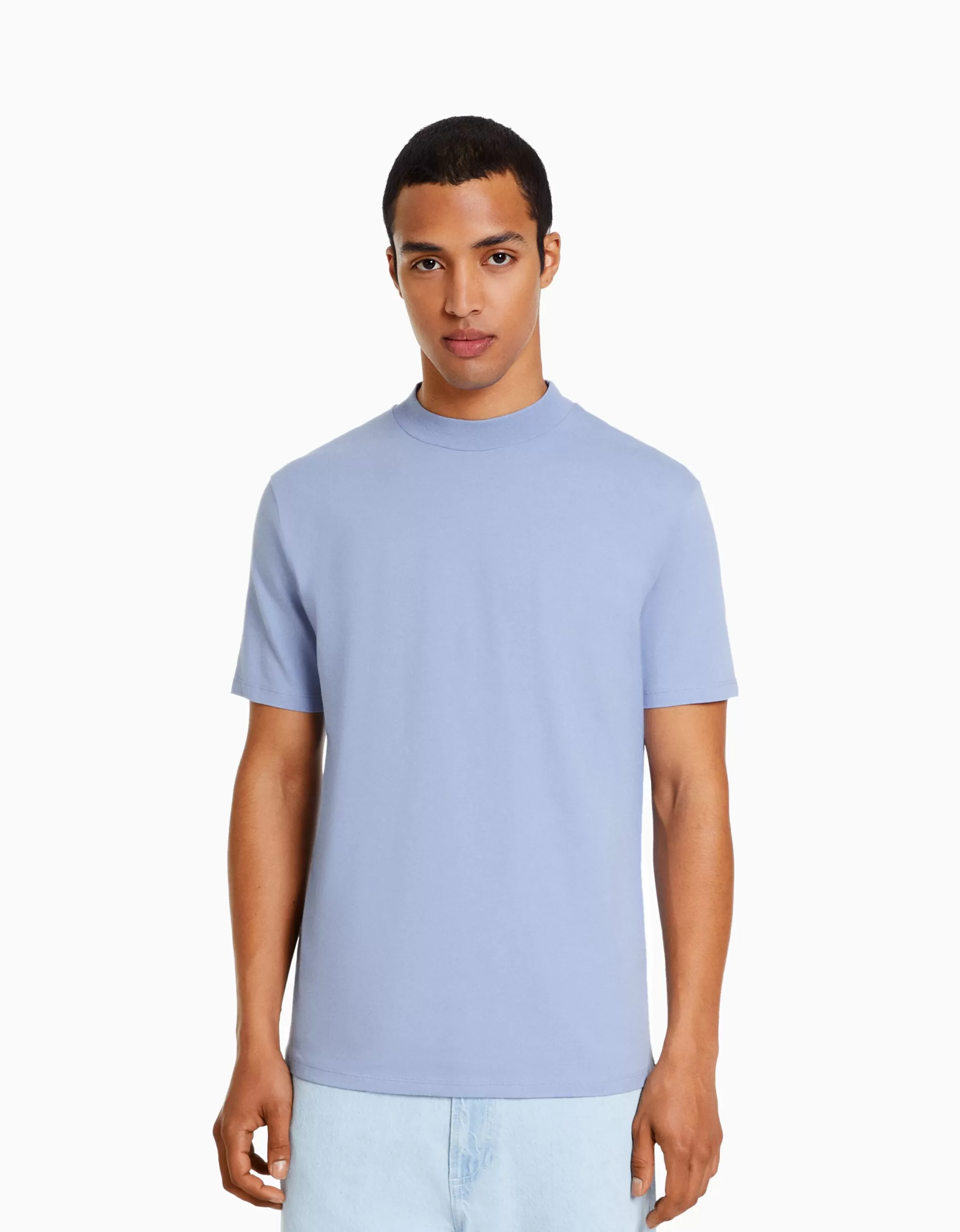 MUJER BERSHKA Camiseta manga corta cuello perkins