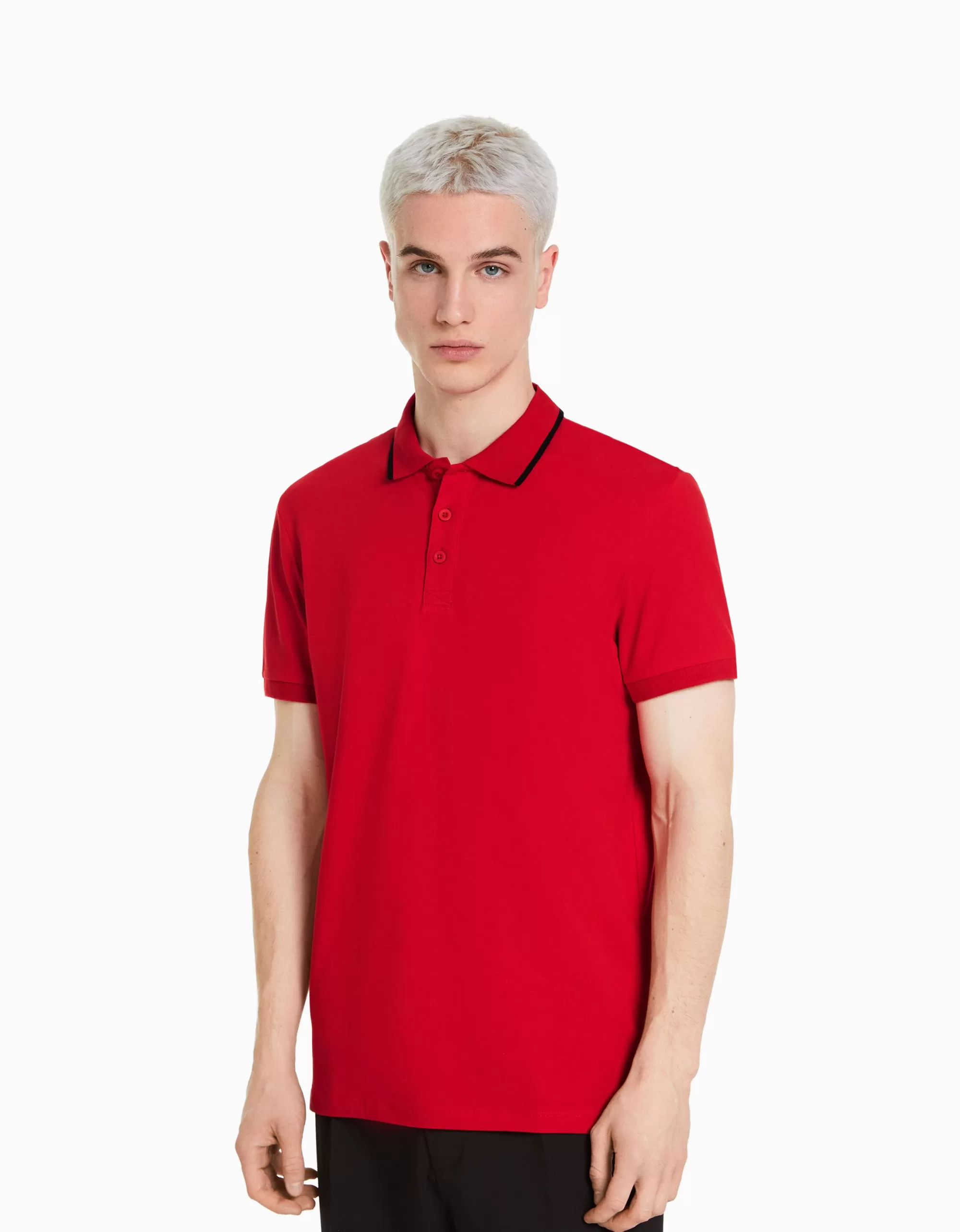 HOMBRE BERSHKA Camiseta manga corta cuello polo bandas