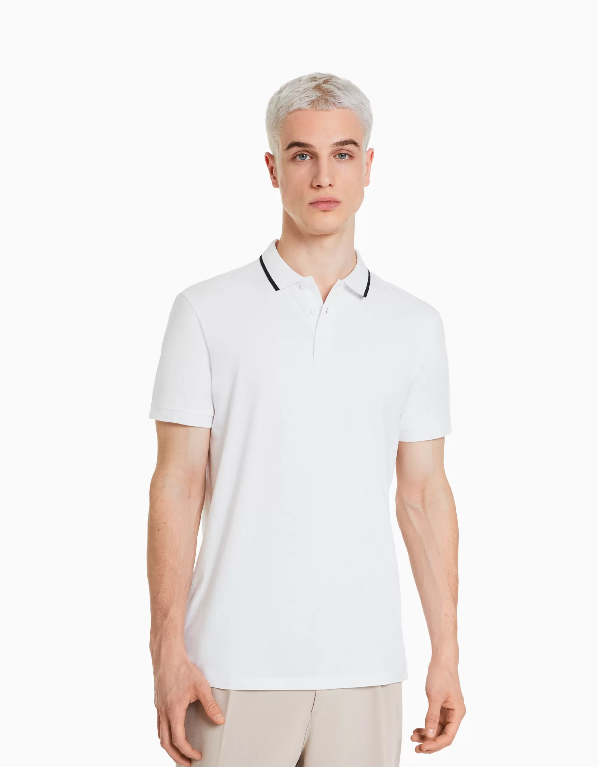 HOMBRE BERSHKA Camiseta manga corta cuello polo bandas