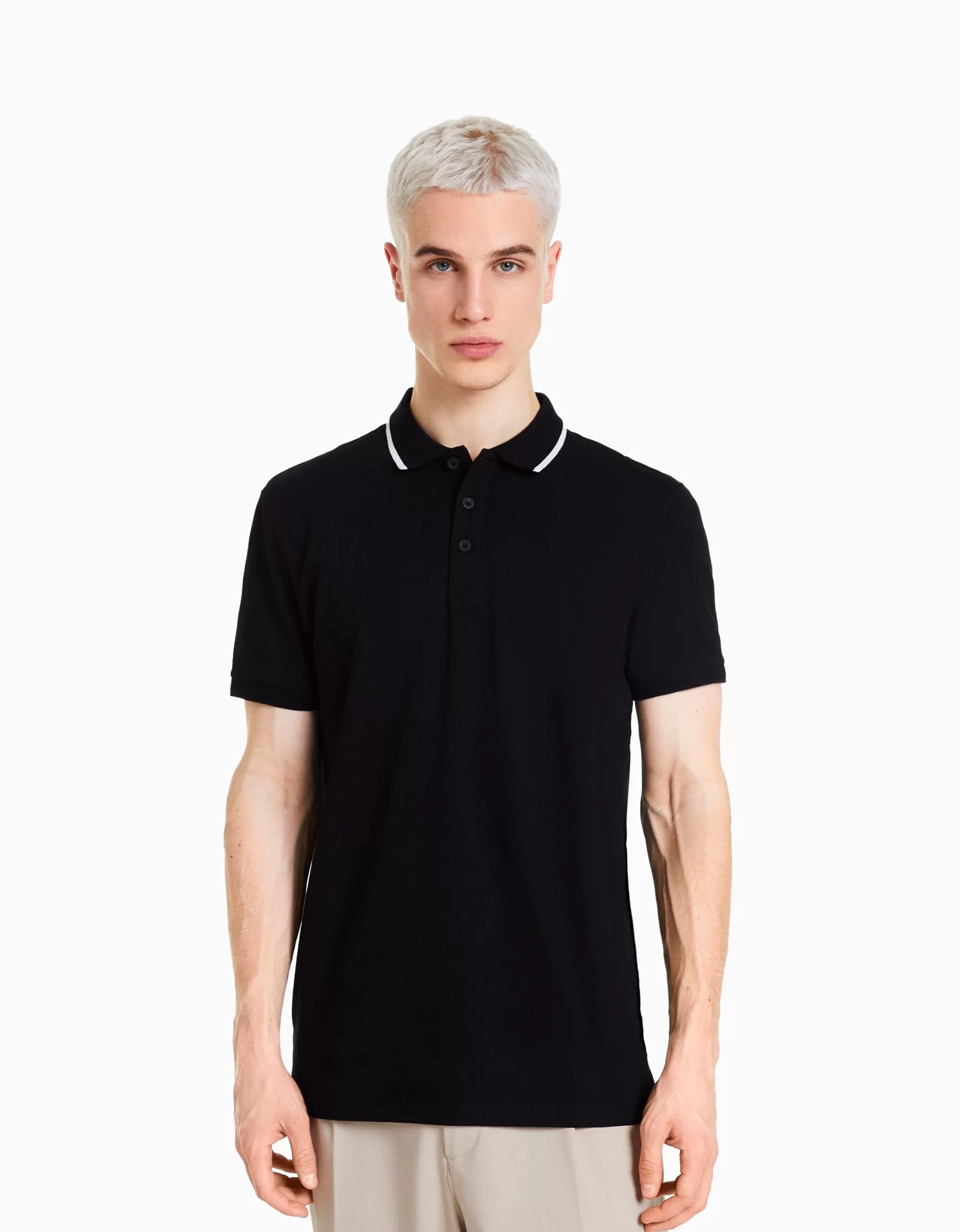 HOMBRE BERSHKA Camiseta manga corta cuello polo bandas