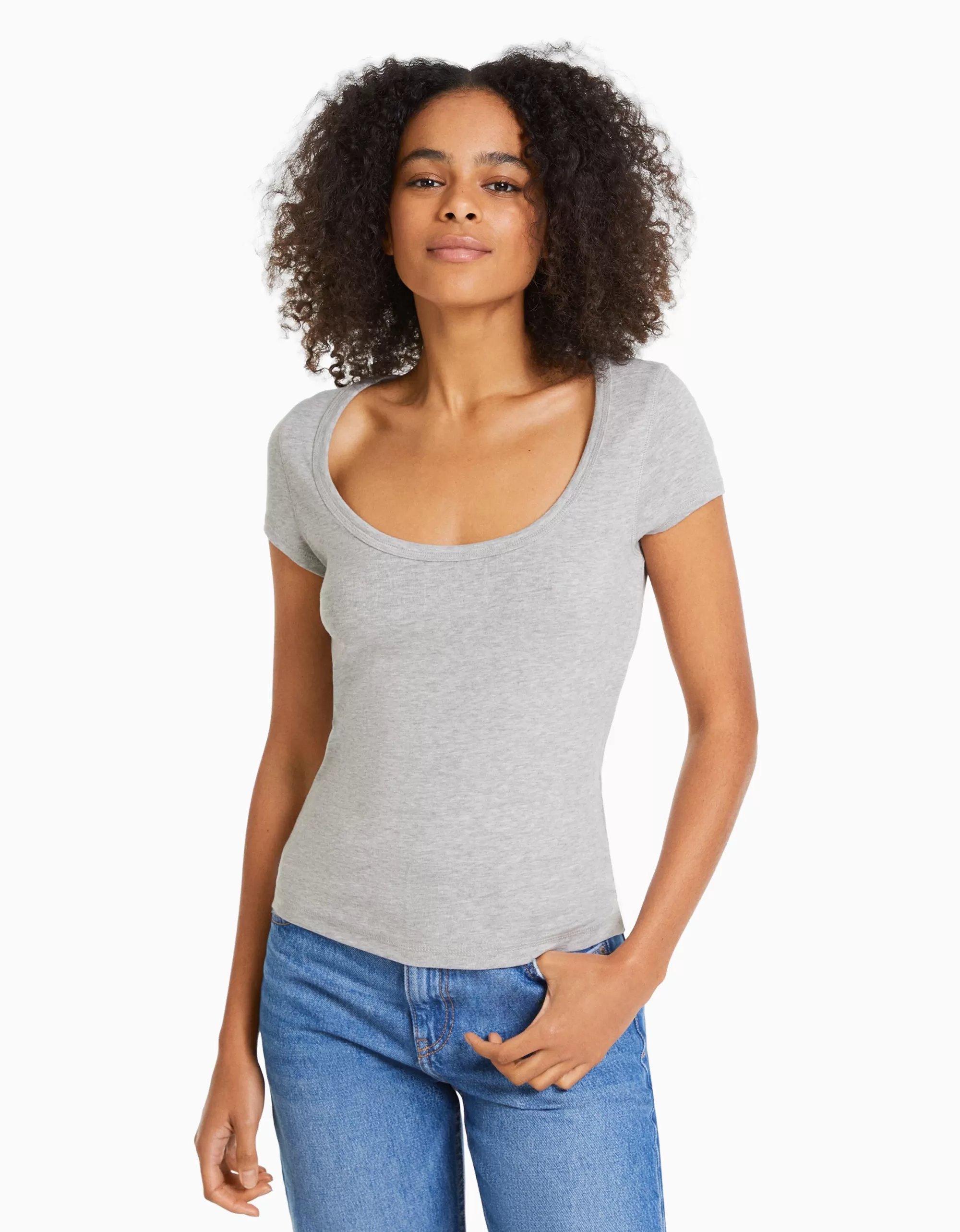 MUJER BERSHKA Camiseta manga corta cuello redondo