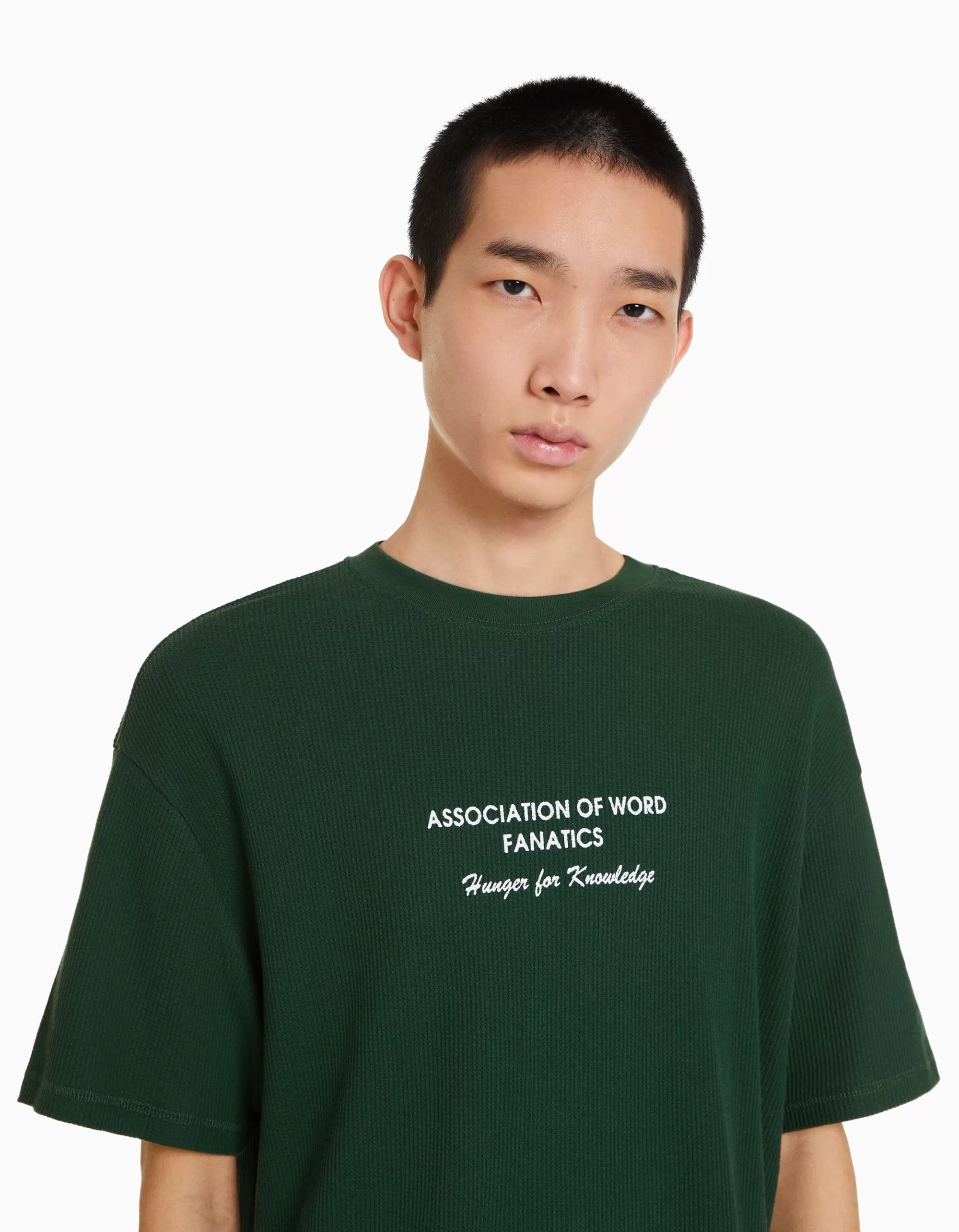 MUJER BERSHKA Camiseta manga corta oversize waffle print