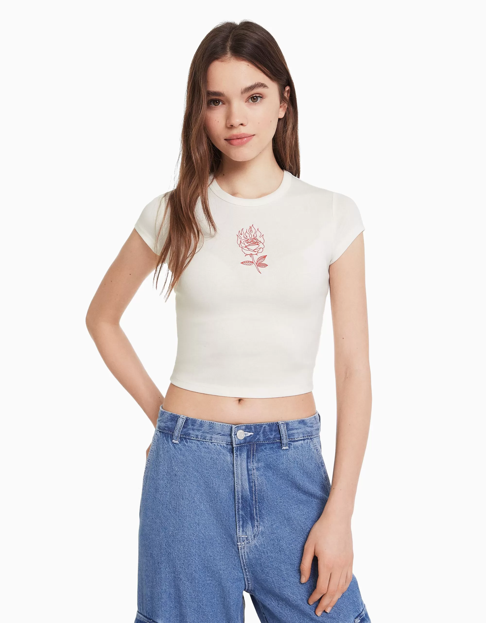 MUJER BERSHKA Camiseta manga corta print