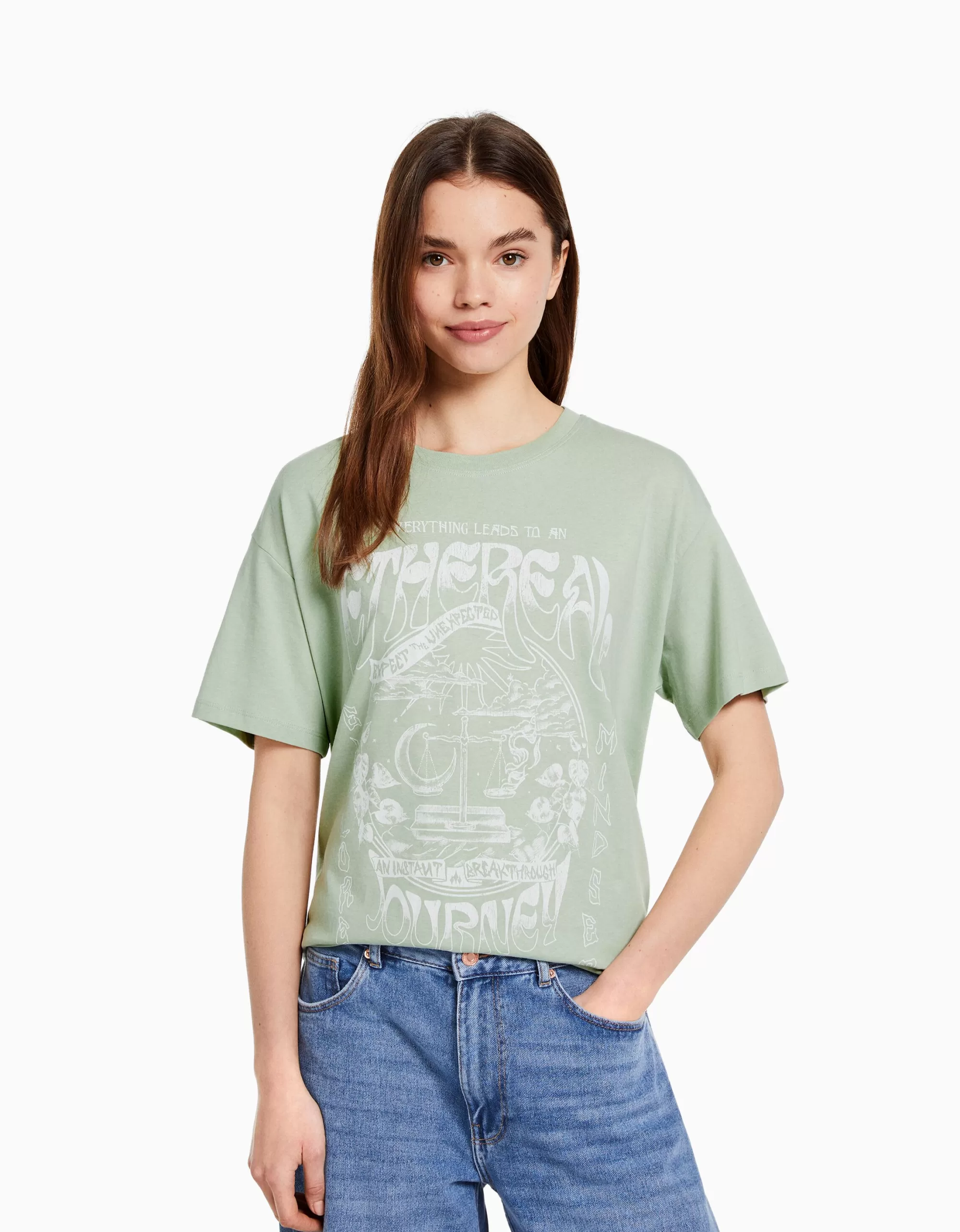 MUJER BERSHKA Camiseta manga corta print