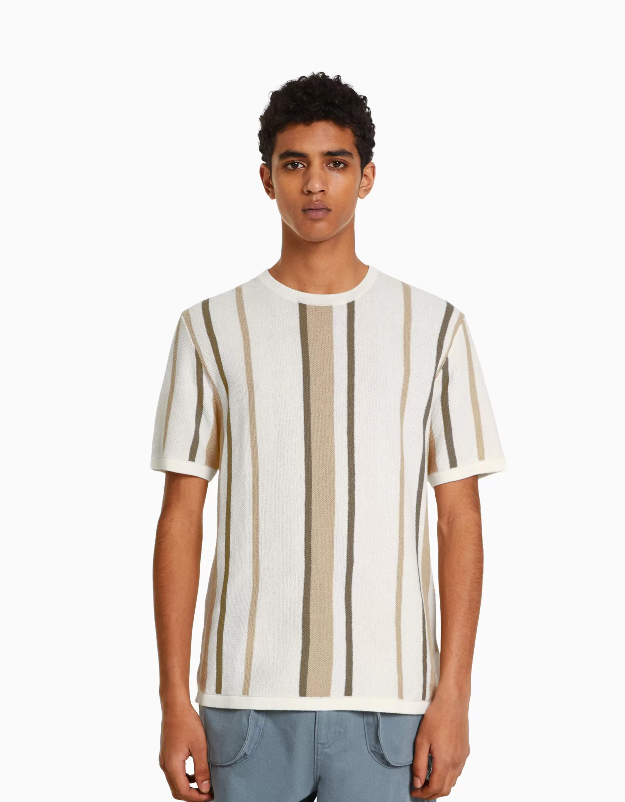 HOMBRE BERSHKA Camiseta manga corta print raya vertical