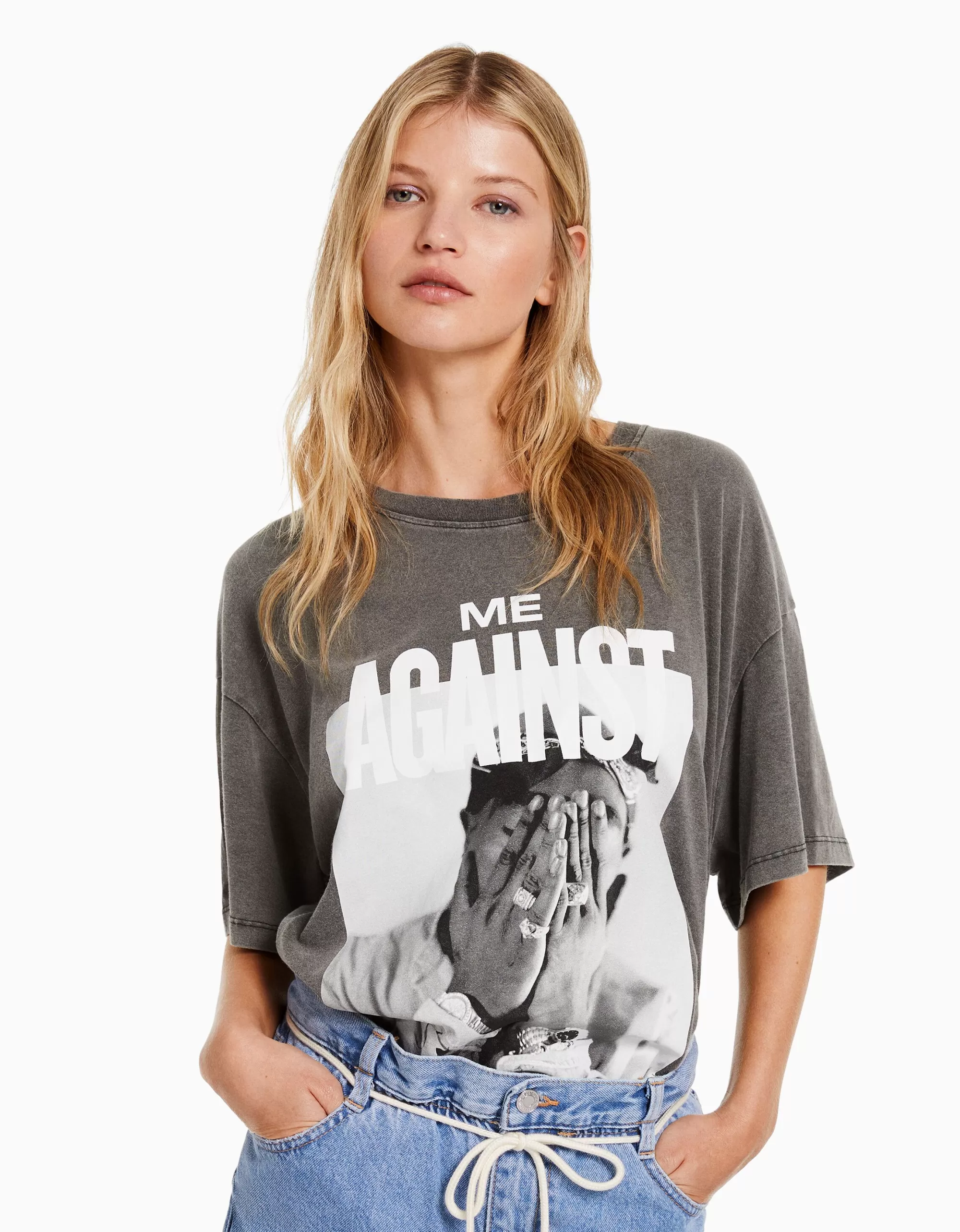 MUJER BERSHKA Camiseta manga corta print Tupac