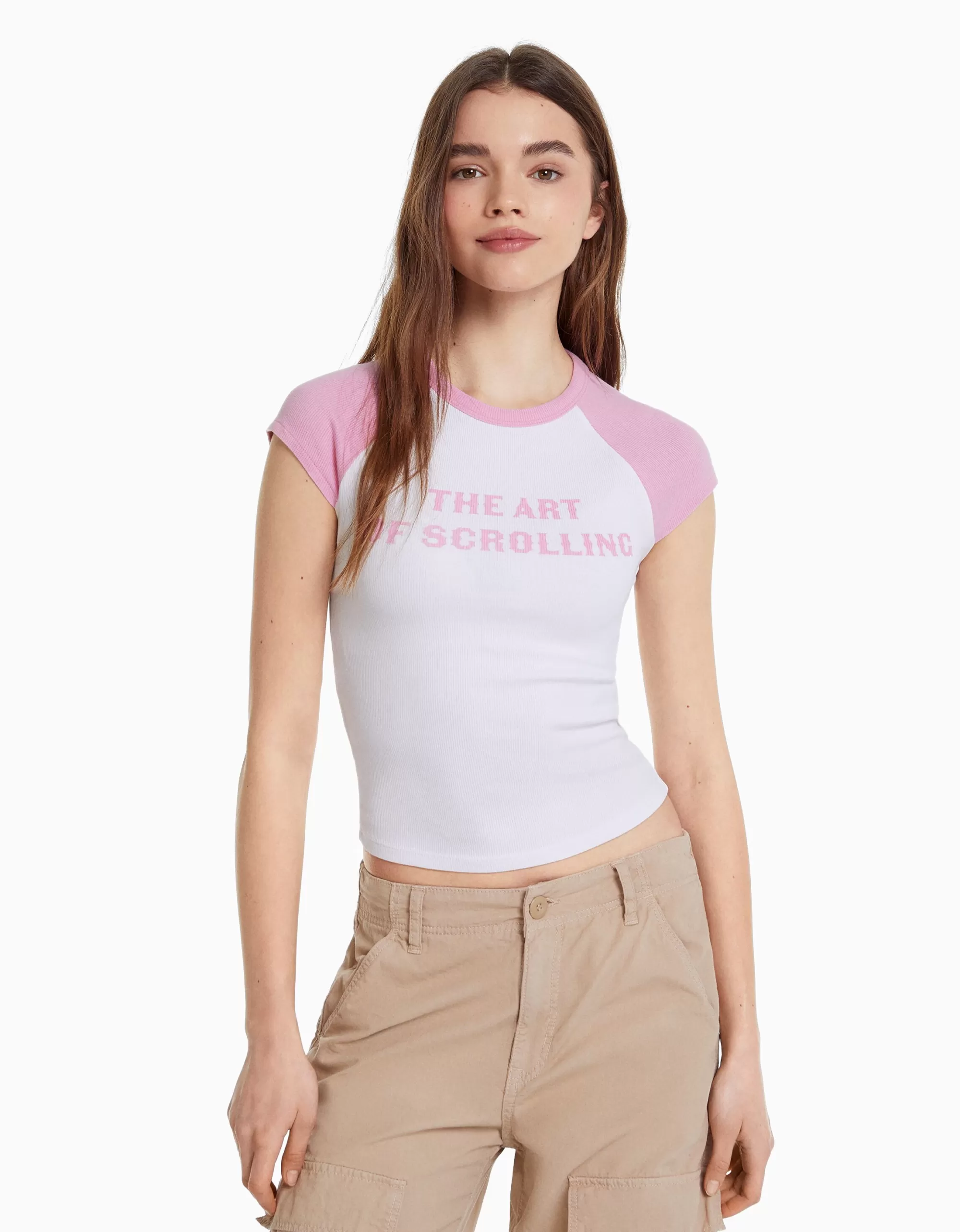 MUJER BERSHKA Camiseta manga corta ranglan print