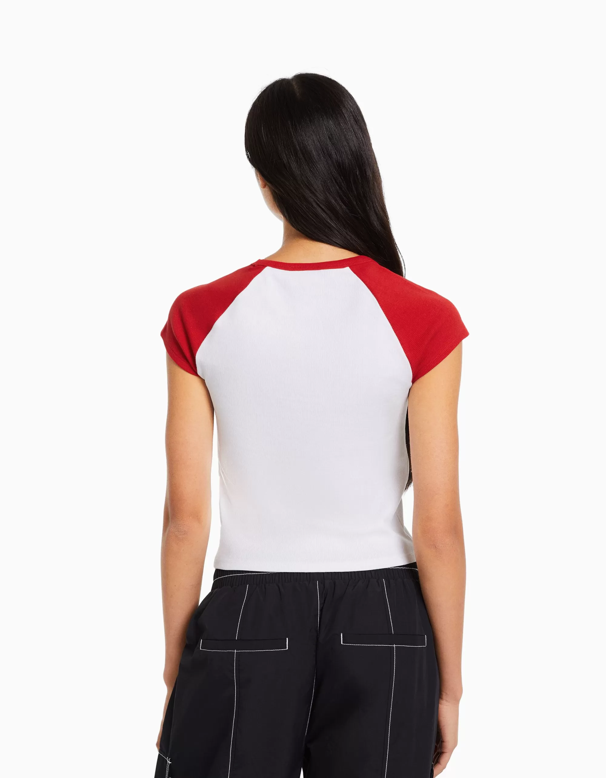 MUJER BERSHKA Camiseta manga corta ranglan print