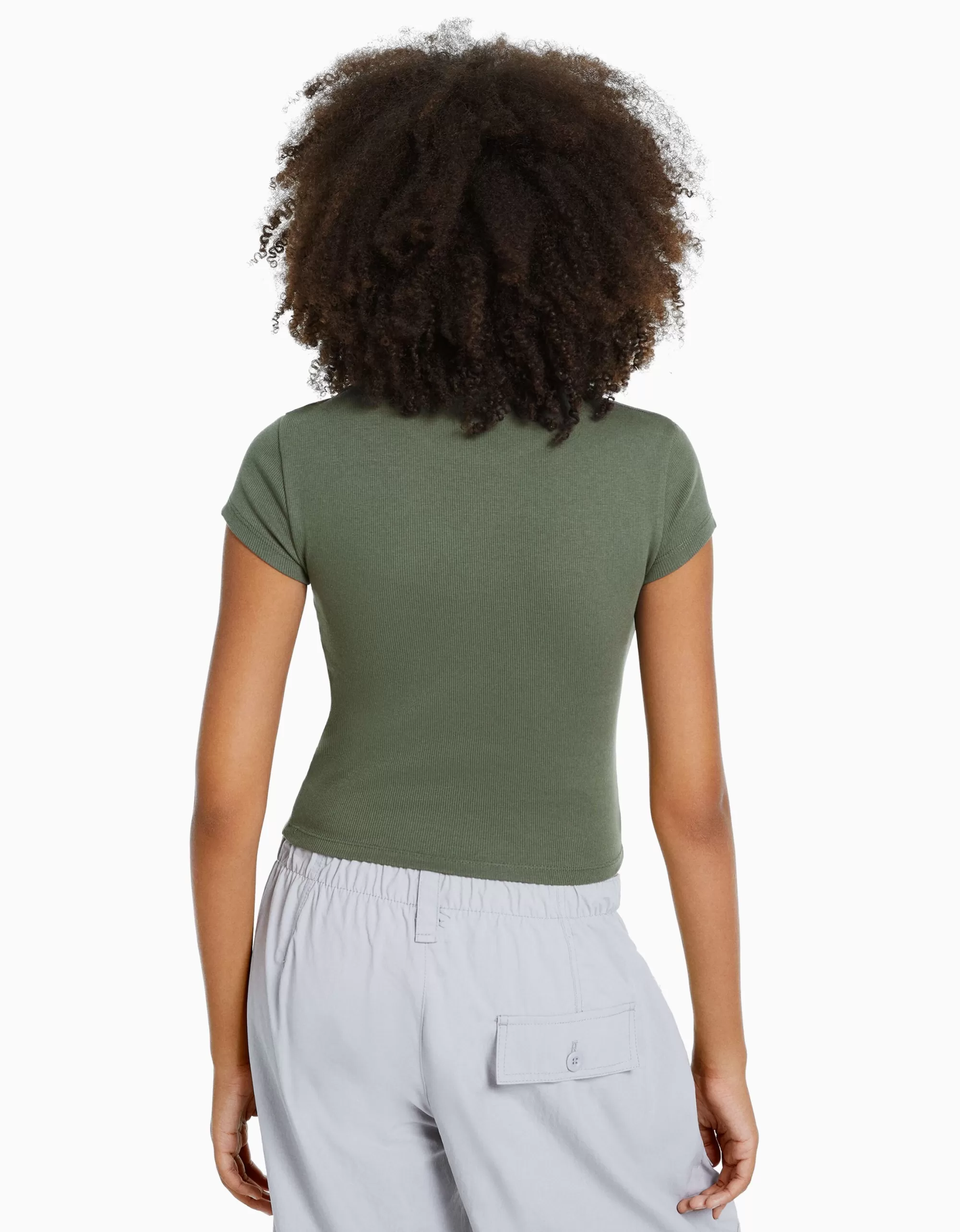 MUJER BERSHKA Camiseta manga corta rib