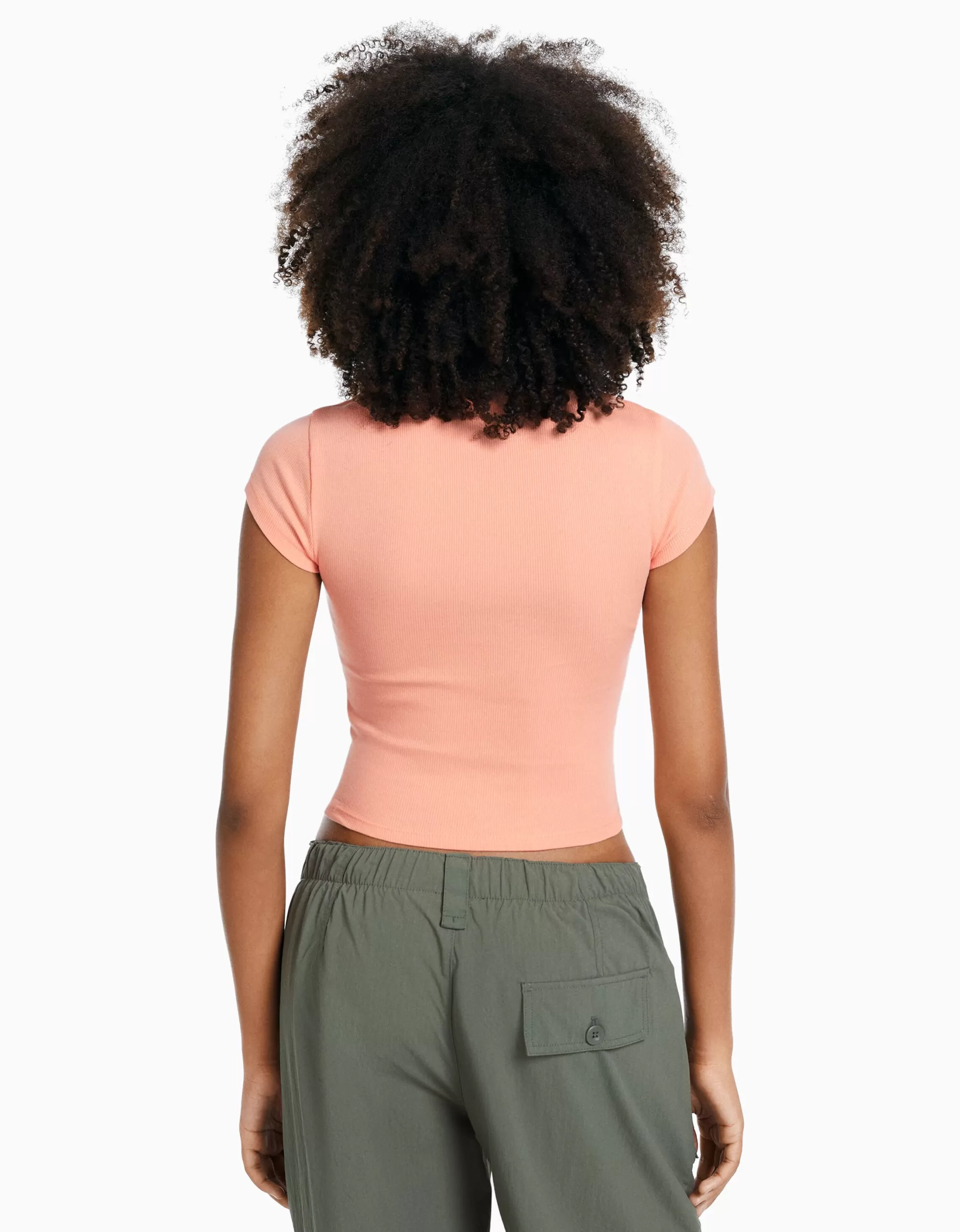 MUJER BERSHKA Camiseta manga corta rib