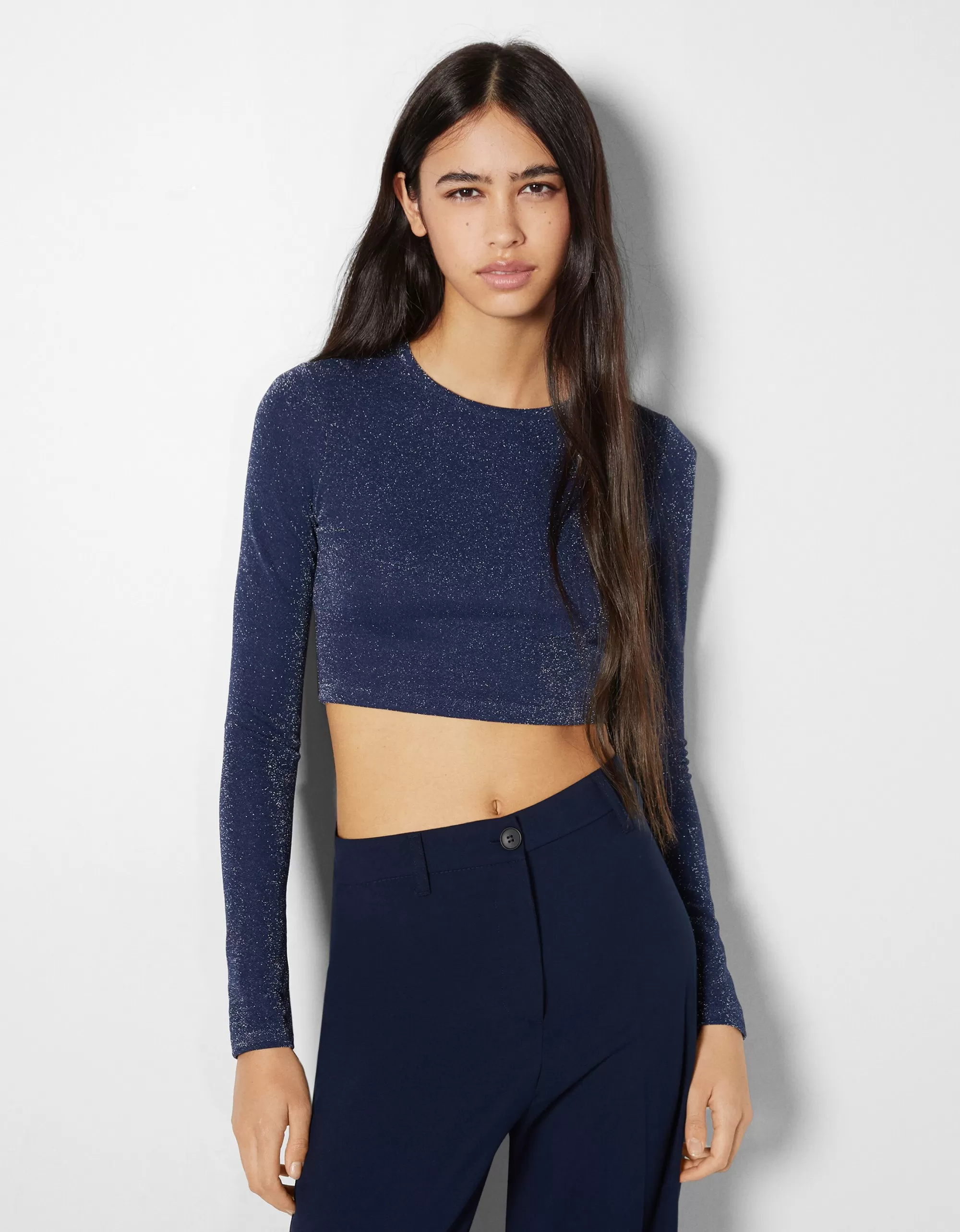MUJER BERSHKA Camiseta manga larga ajustada