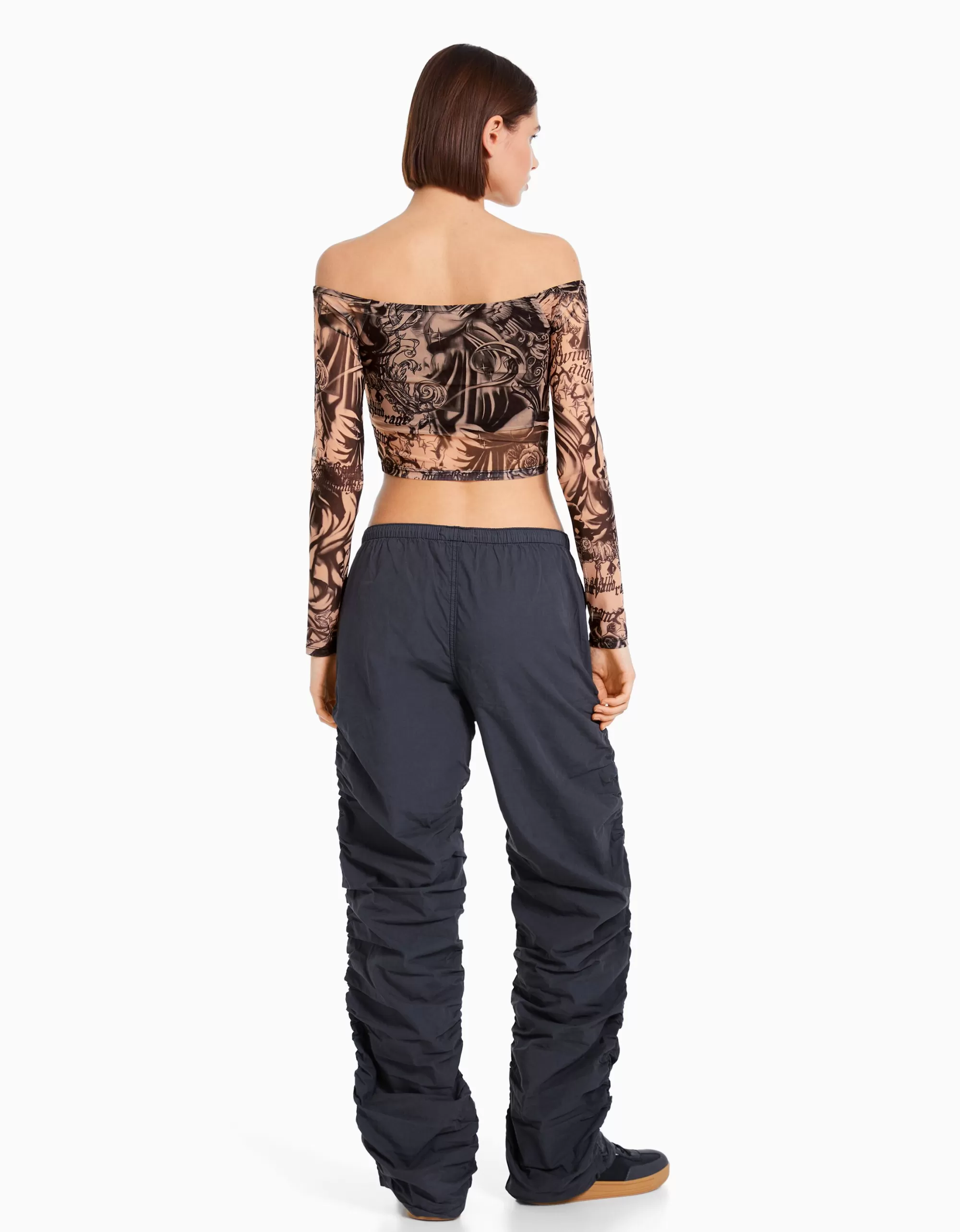 MUJER BERSHKA Camiseta manga larga bardot tul