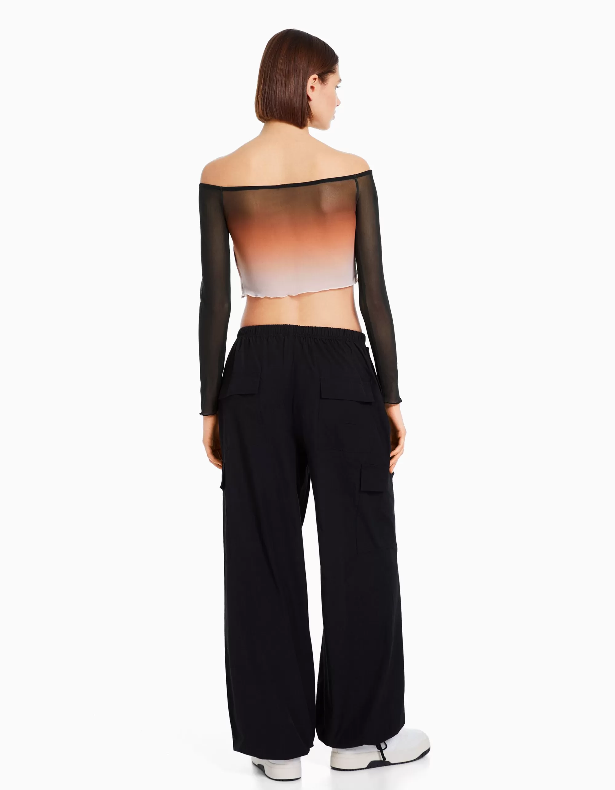 MUJER BERSHKA Camiseta manga larga bardot tul