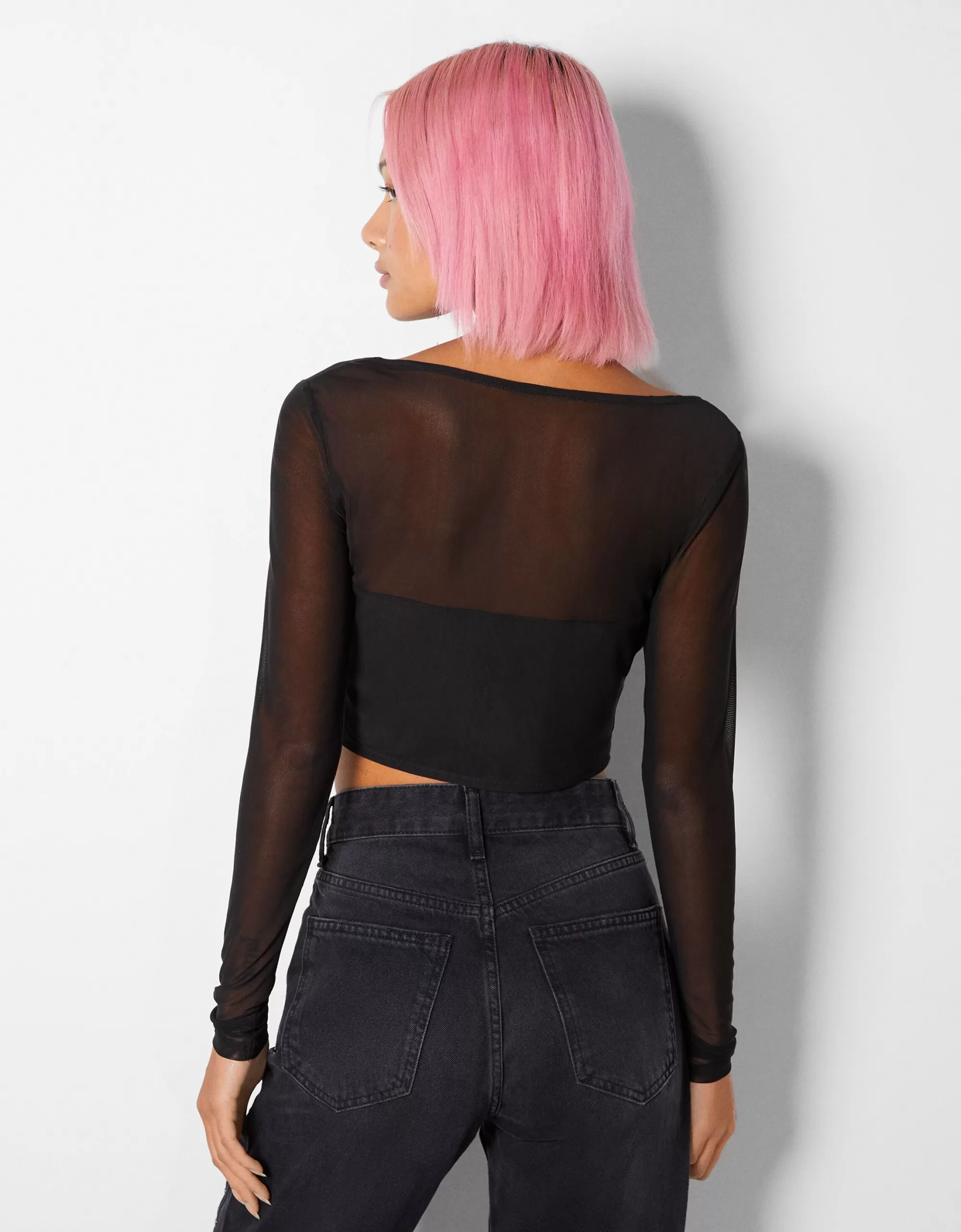 MUJER BERSHKA Camiseta manga larga corsé tul