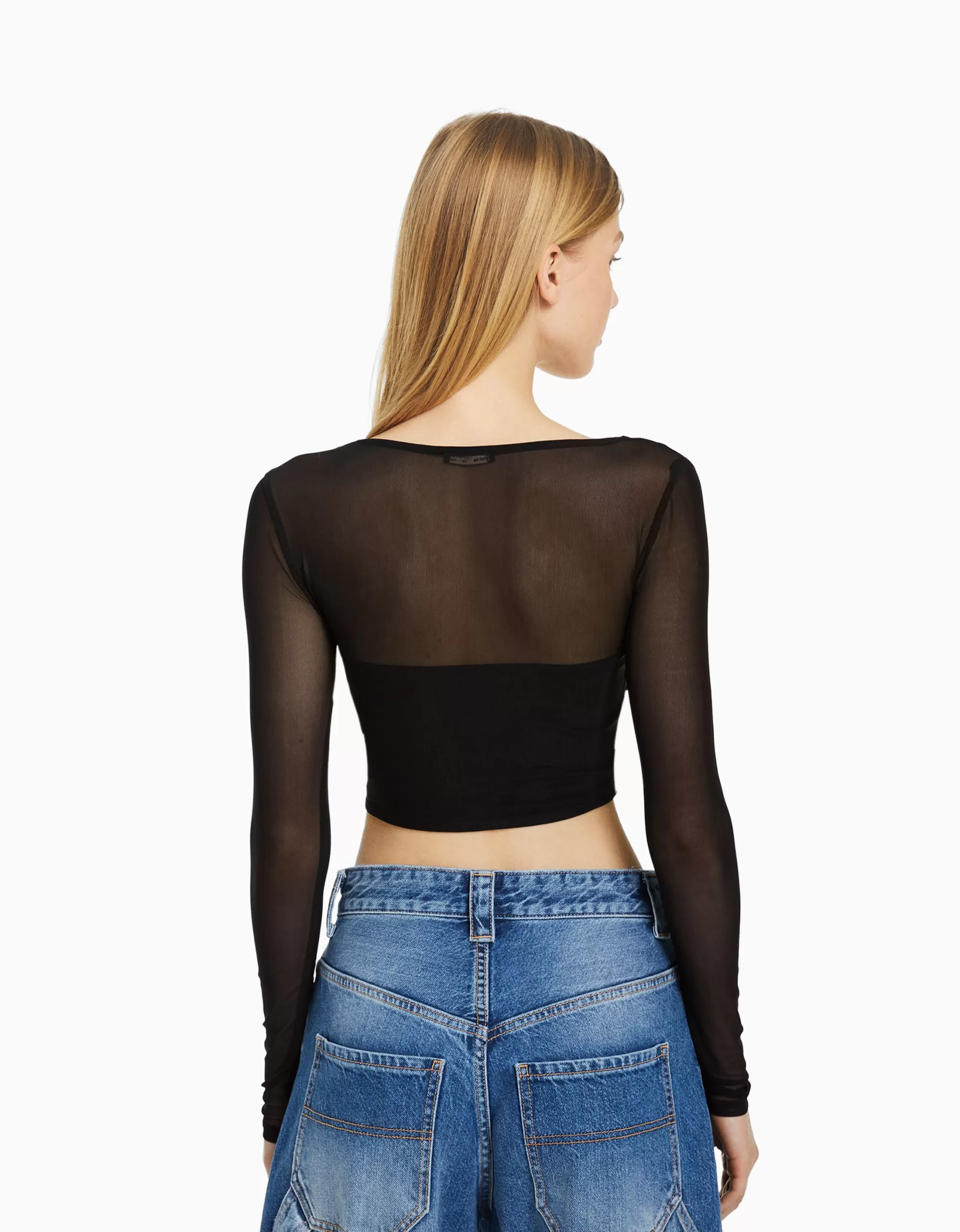 MUJER BERSHKA Camiseta manga larga corsé tul