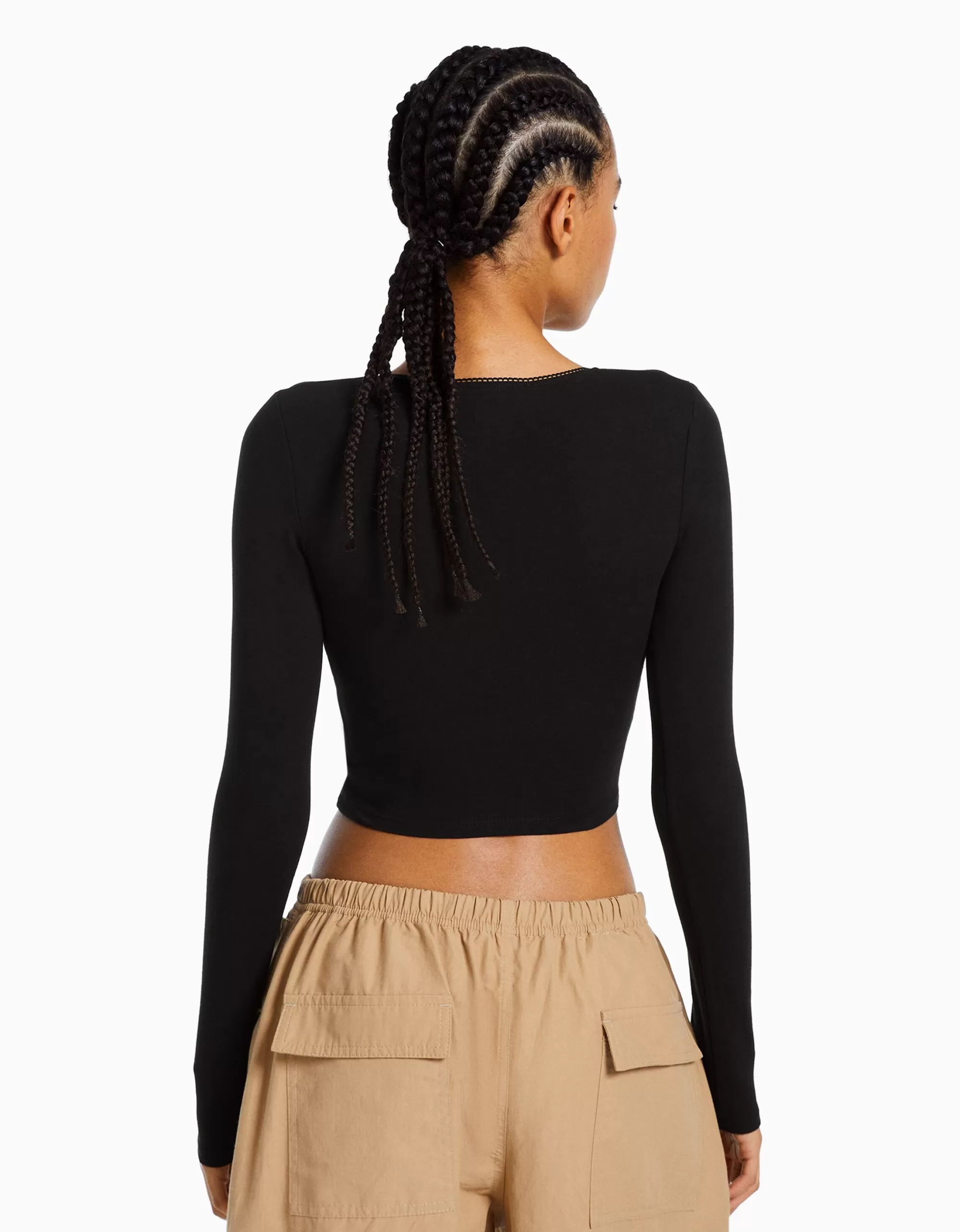 MUJER BERSHKA Camiseta manga larga cruzada