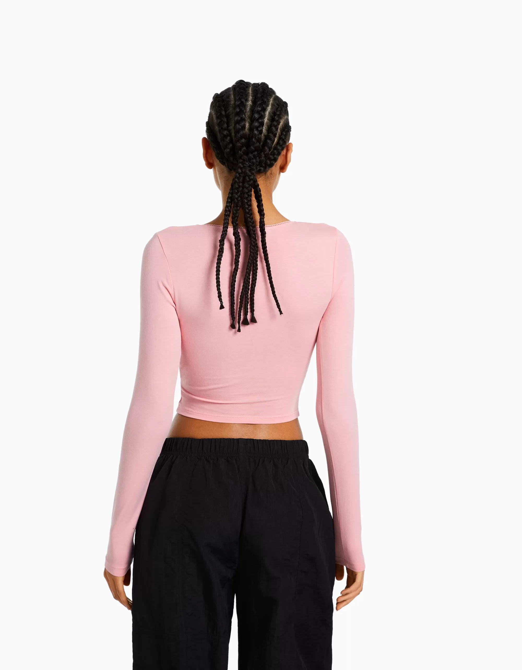MUJER BERSHKA Camiseta manga larga cruzada