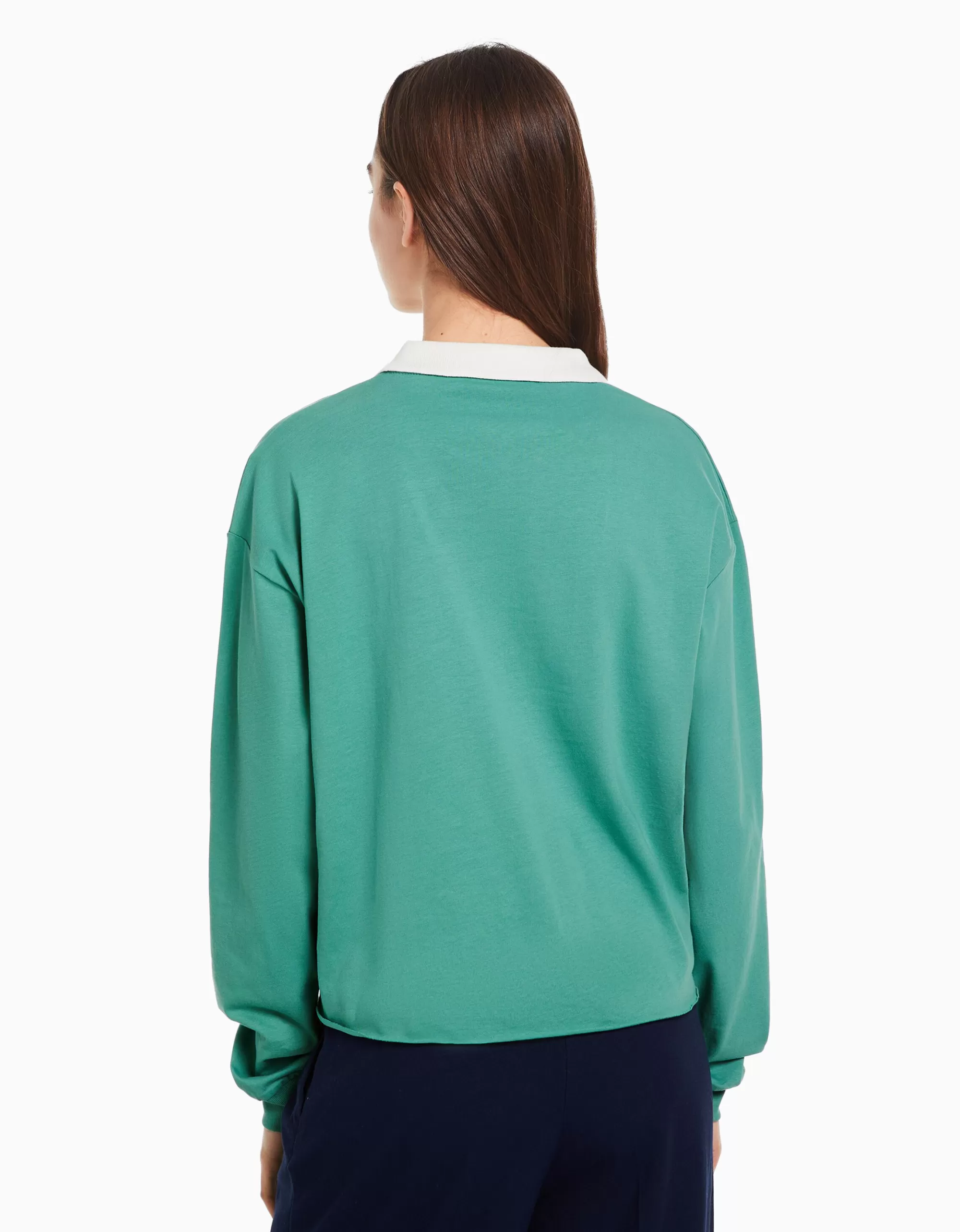 MUJER BERSHKA Camiseta manga larga cuello polo print