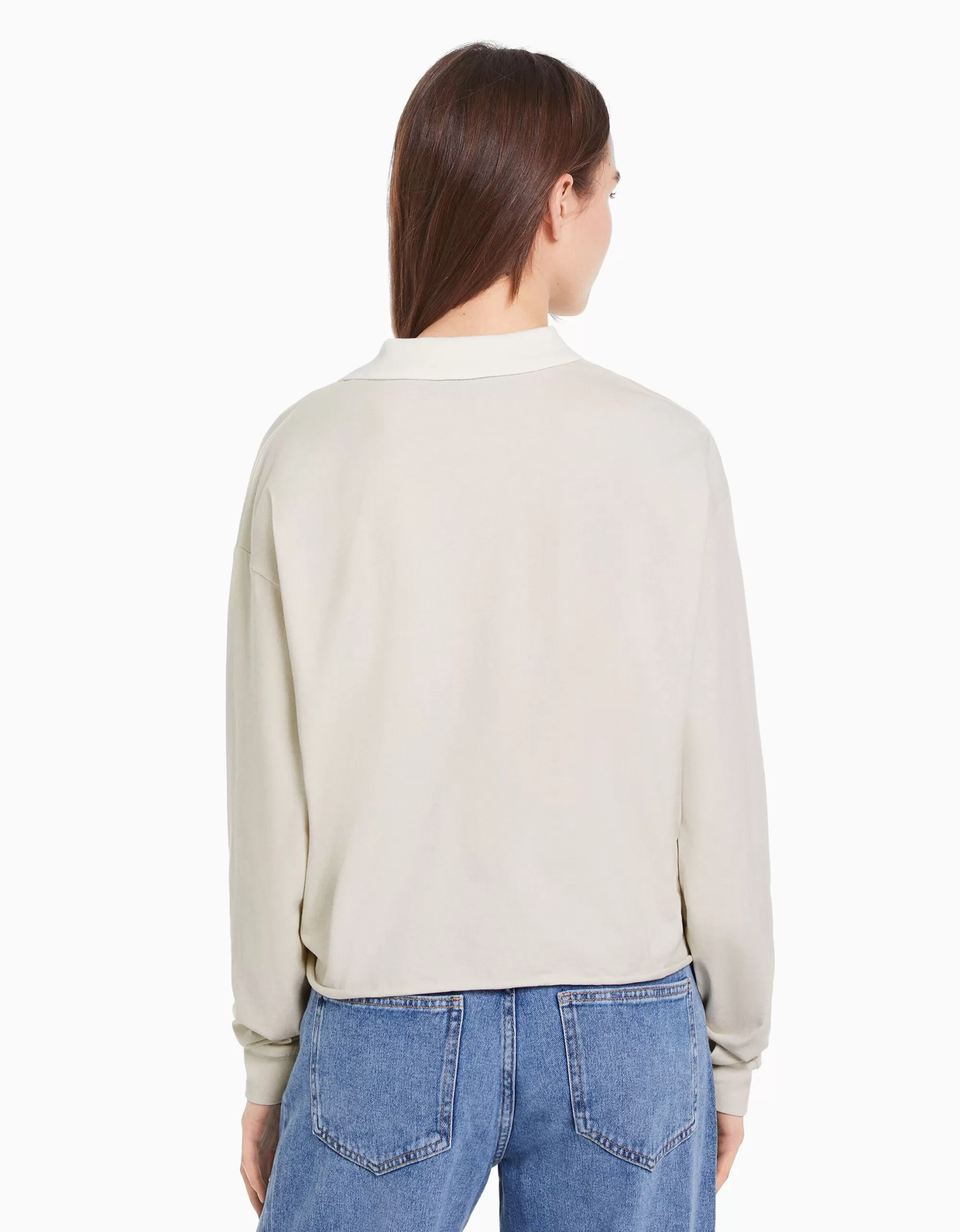 MUJER BERSHKA Camiseta manga larga cuello polo print