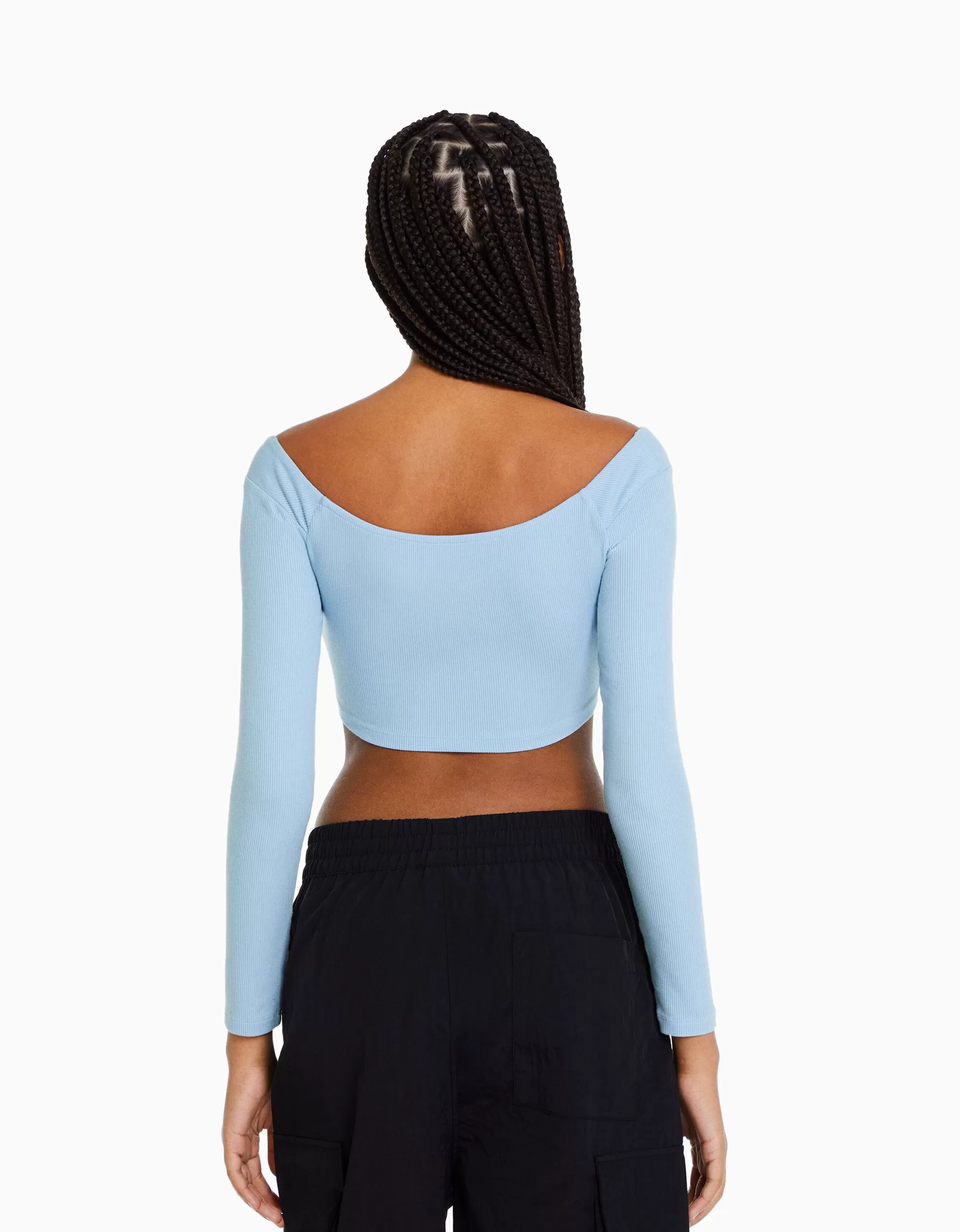 MUJER BERSHKA Camiseta manga larga escote cruzado