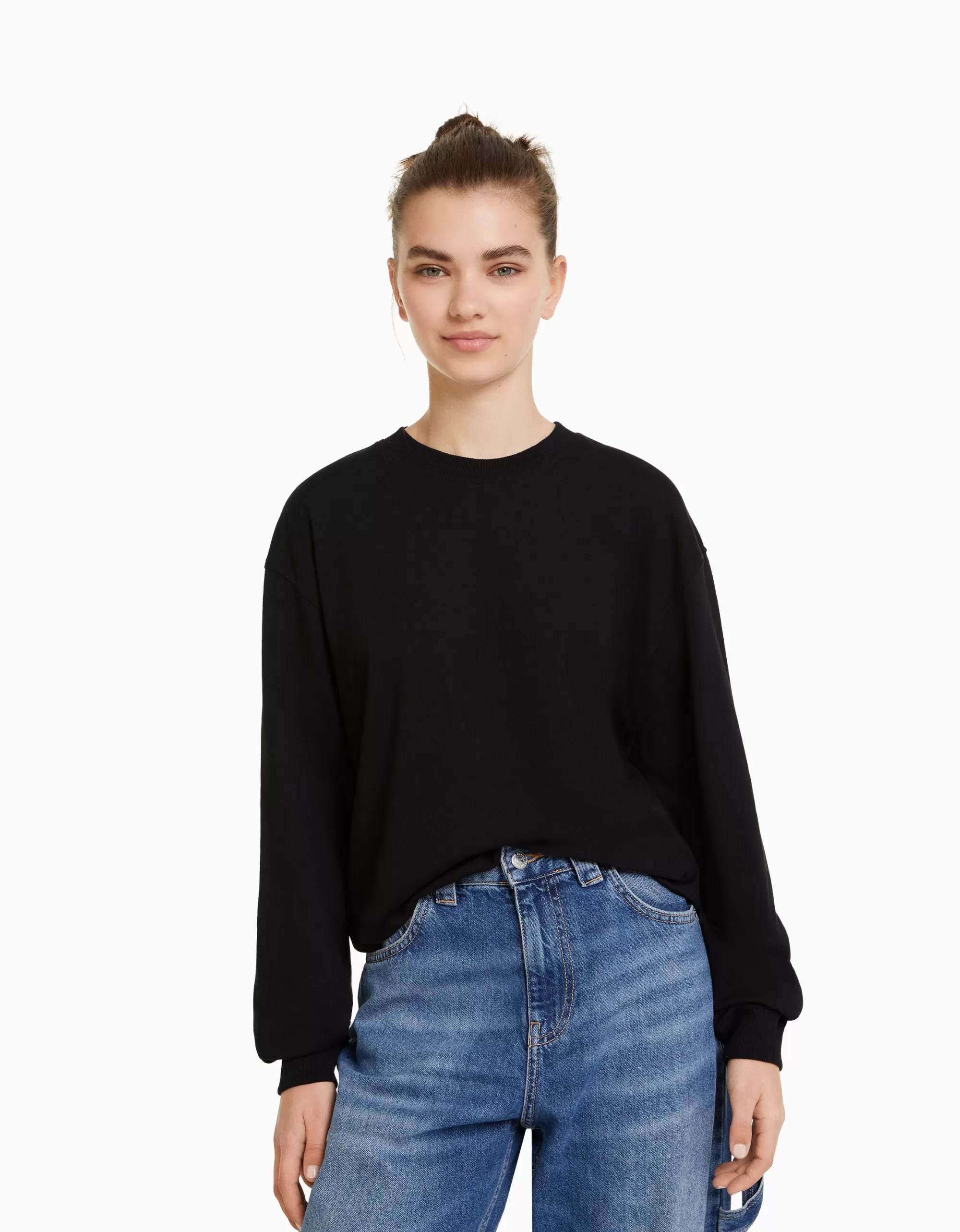 MUJER BERSHKA Camiseta manga larga oversize print