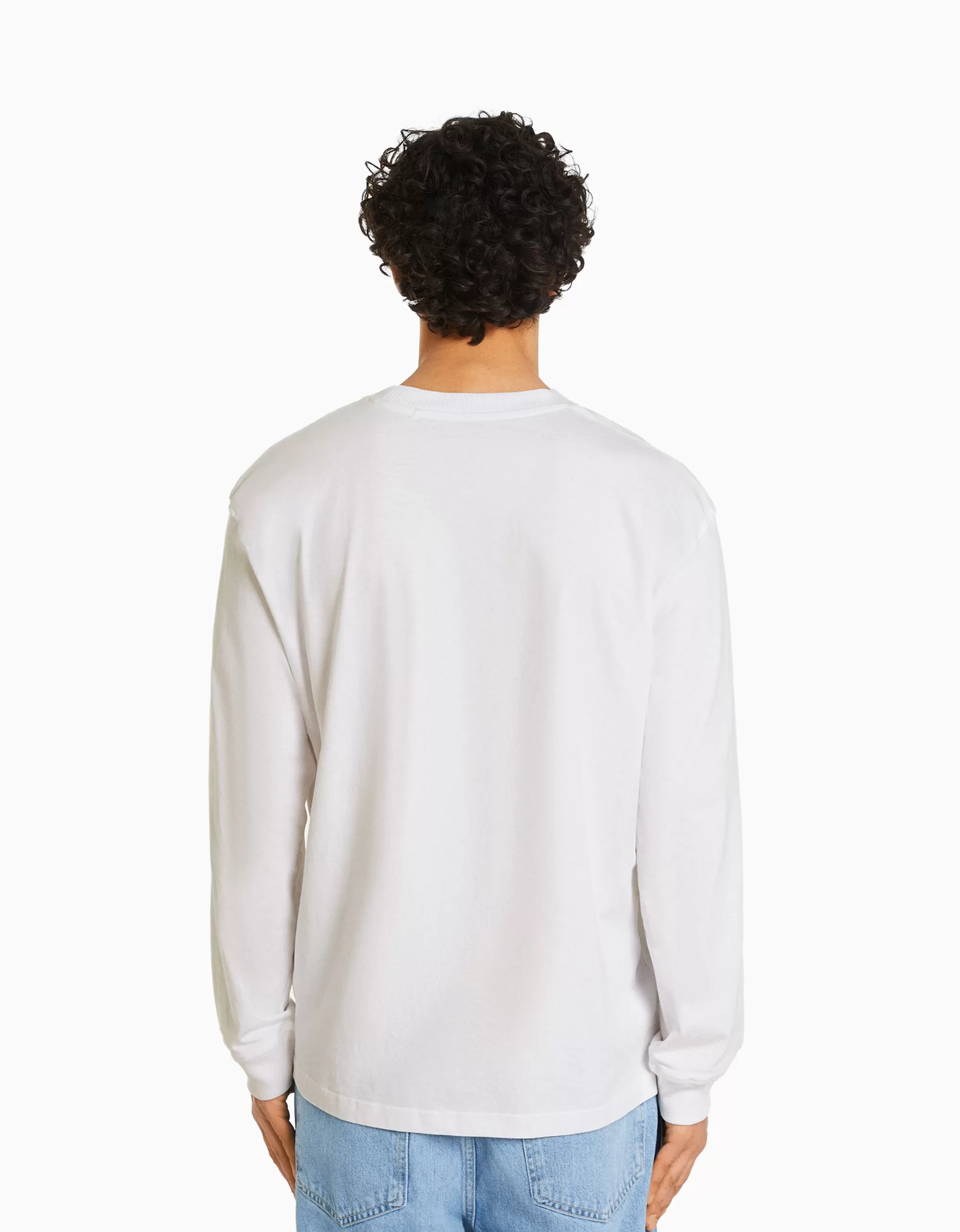 MUJER BERSHKA Camiseta manga larga oversize print