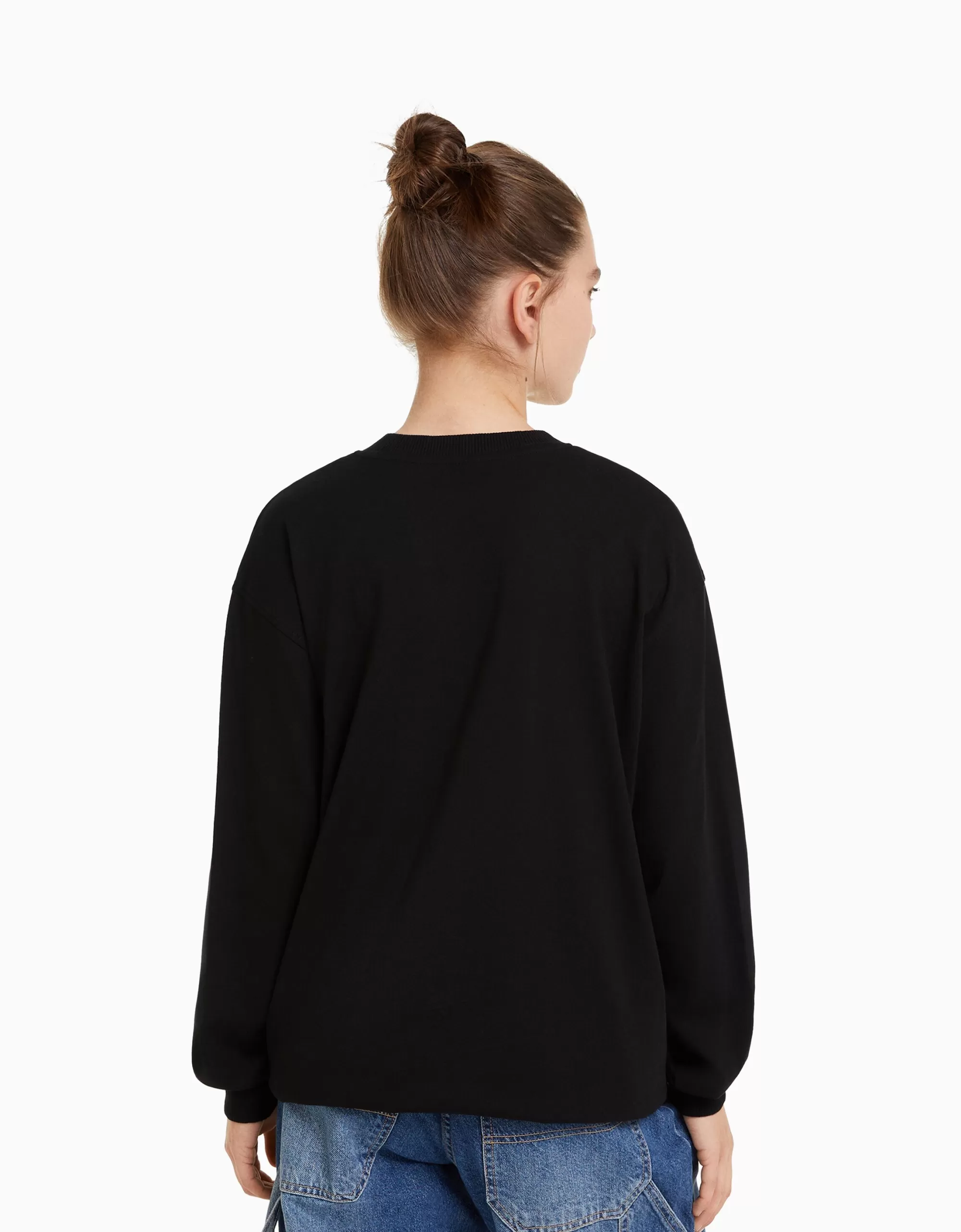 MUJER BERSHKA Camiseta manga larga oversize print