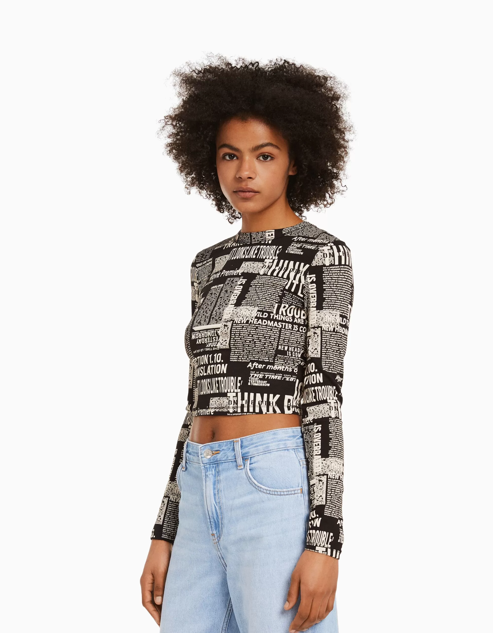 MUJER BERSHKA Camiseta manga larga print