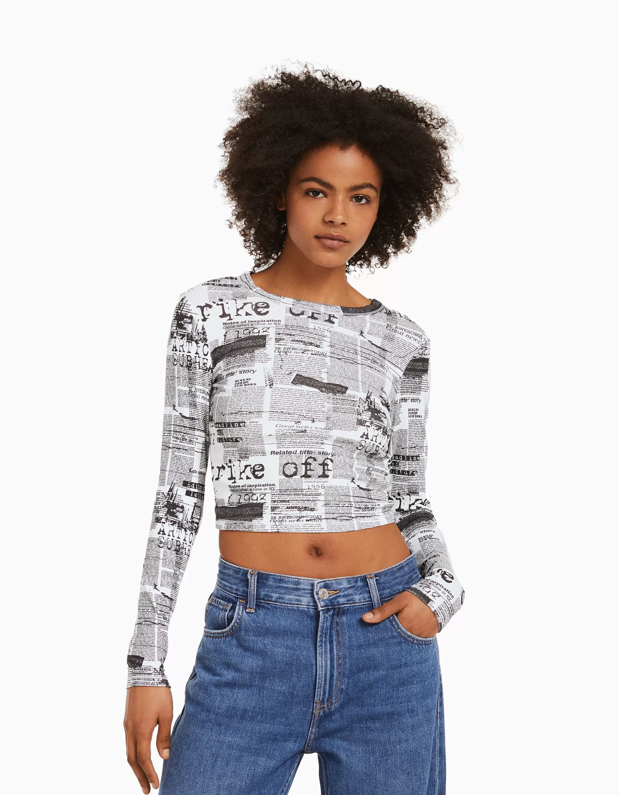 MUJER BERSHKA Camiseta manga larga print
