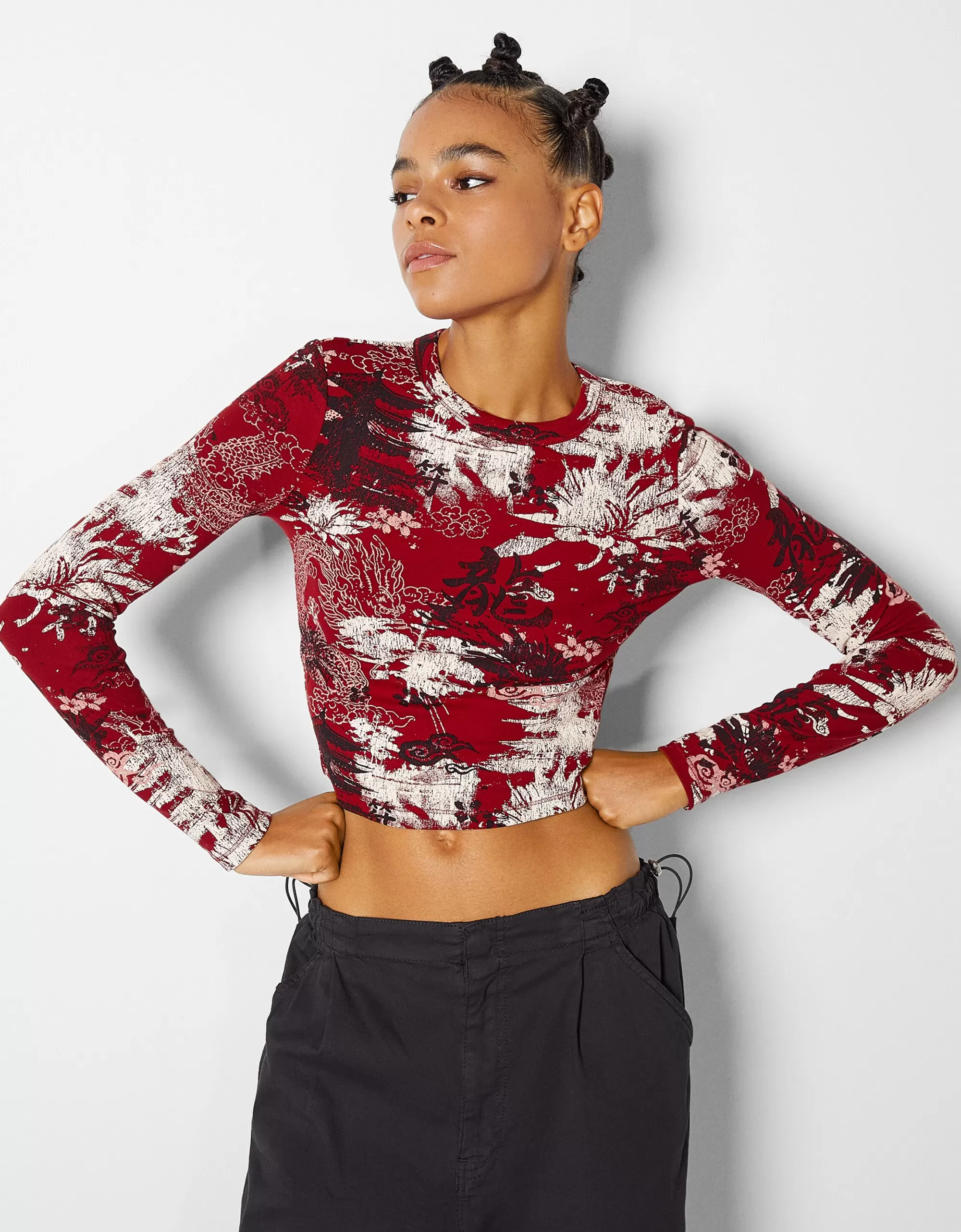 MUJER BERSHKA Camiseta manga larga print